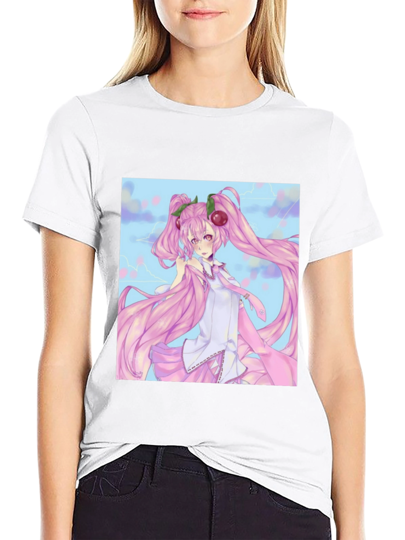 Anime Girl Graphic Tee - Black Cotton T-Shirt