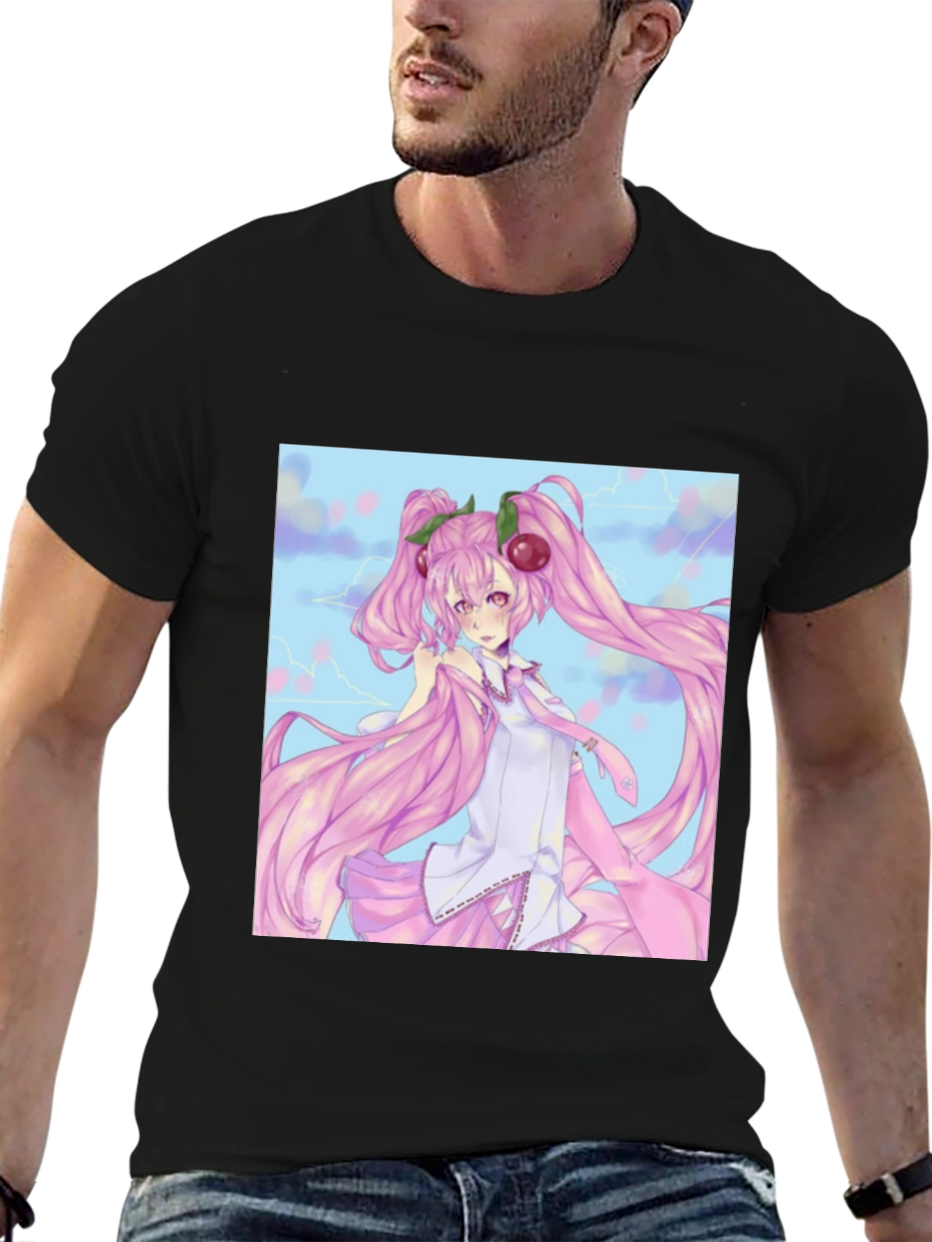 Anime Girl Graphic Tee - Black Cotton T-Shirt