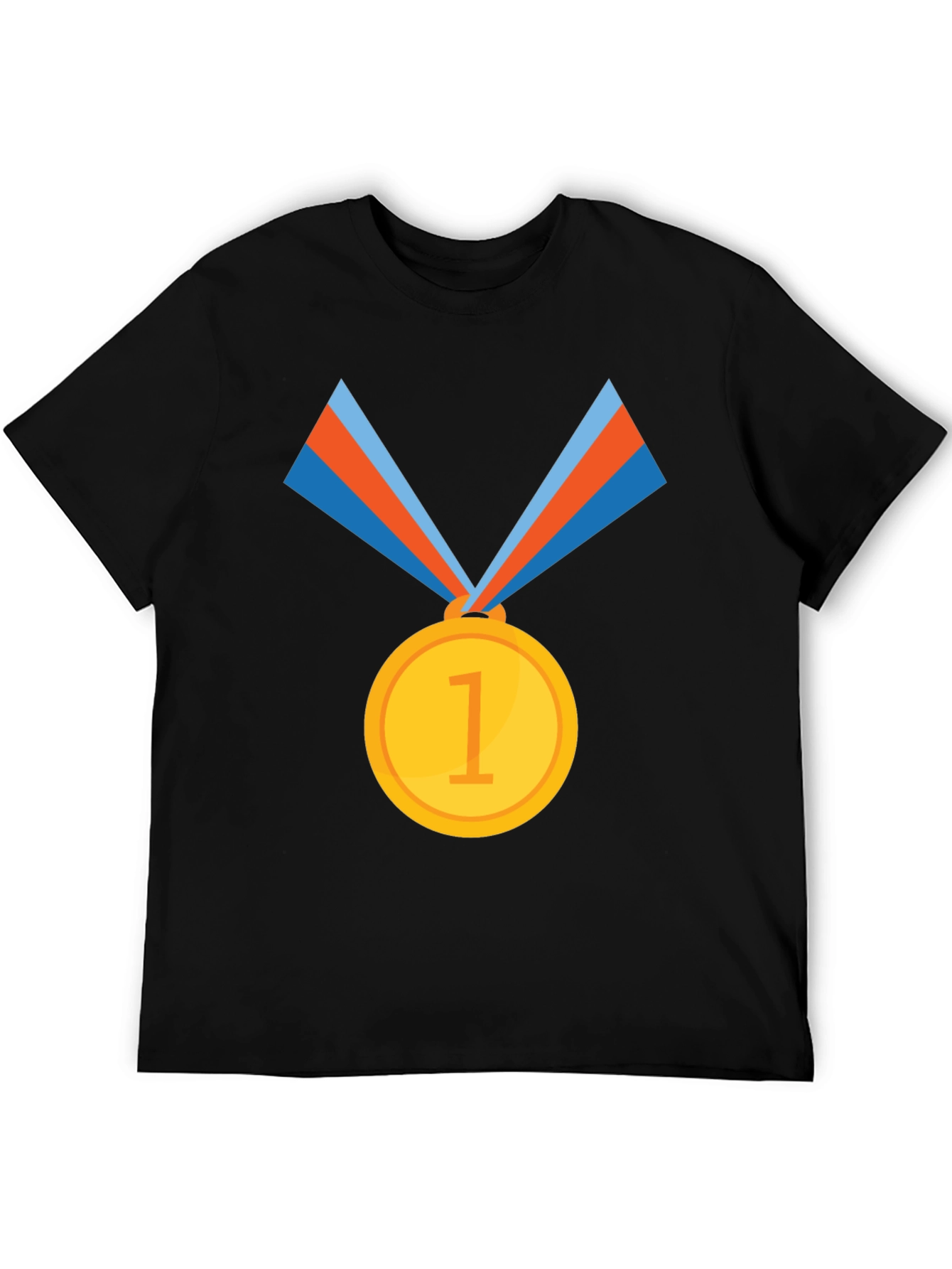 Winners Tee: Black Cotton T-Shirt with Gold Medal Design