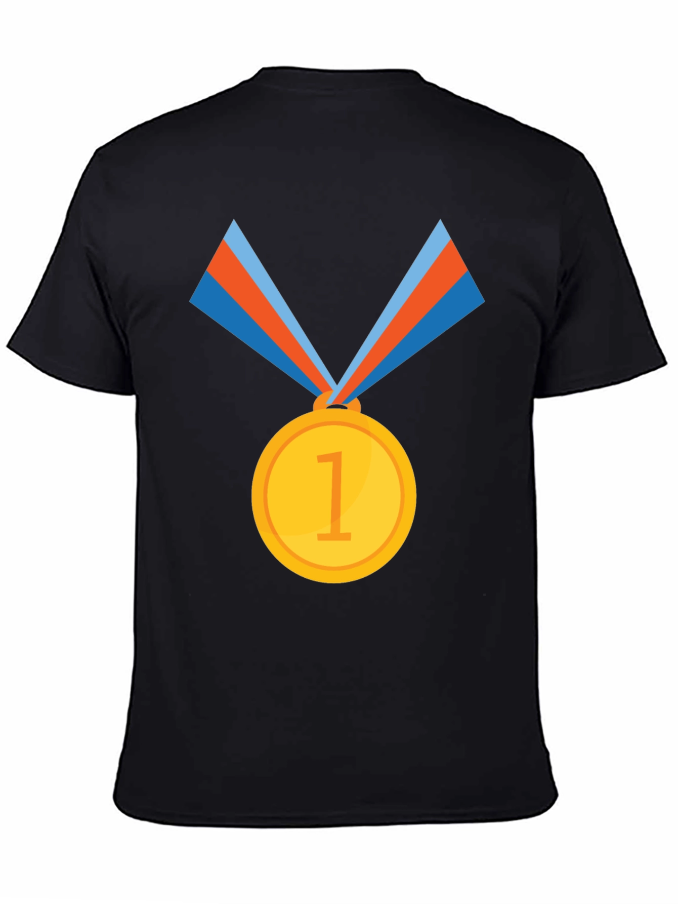 Winners Tee: Black Cotton T-Shirt with Gold Medal Design