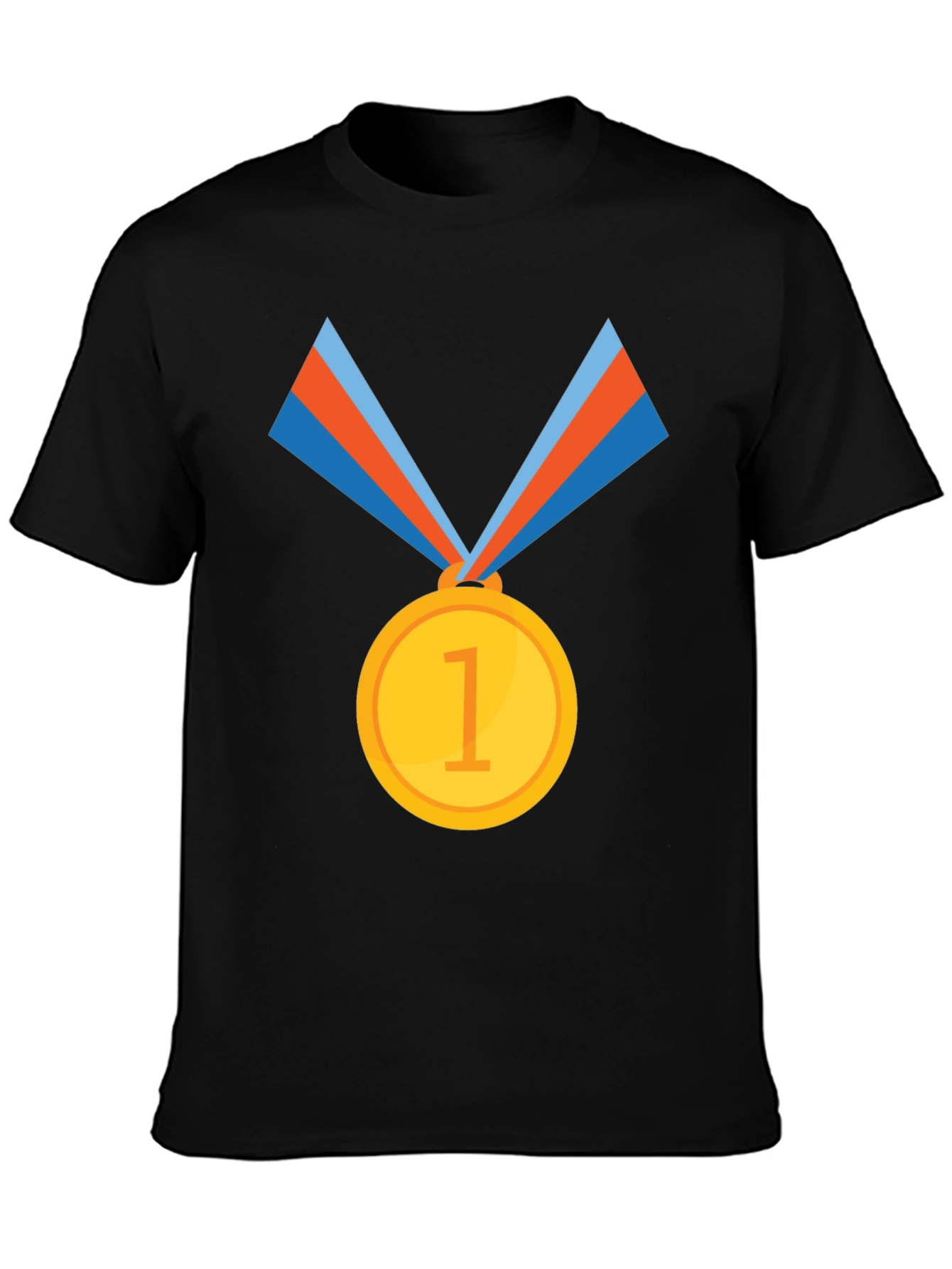 Winners Tee: Black Cotton T-Shirt with Gold Medal Design
