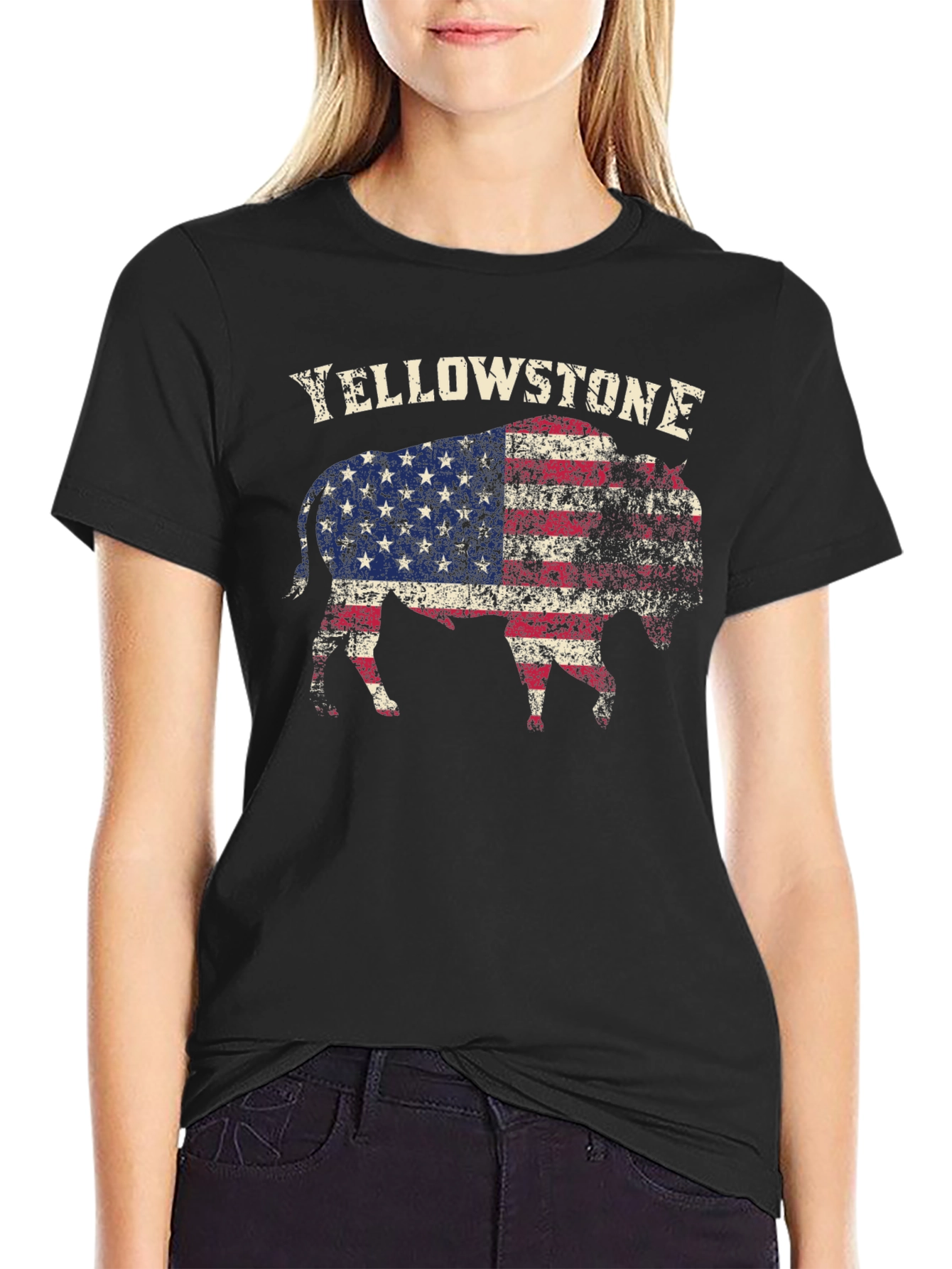 Yellowstone Buffalo USA Flag Graphic T-Shirt
