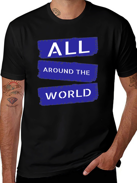 All Around The World Graphic Tee - Black Cotton Blend T-Shirt