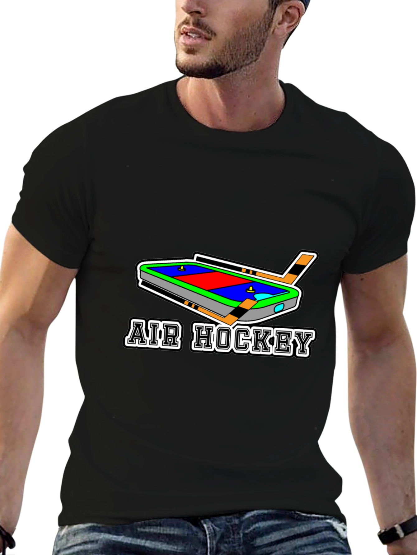 Air Hockey T-Shirt - Black Cotton Blend Graphic Tee
