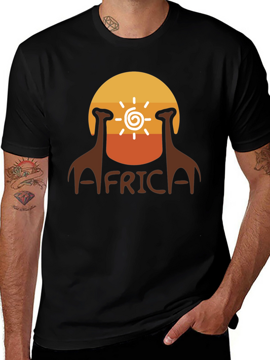 Africa Giraffe Sunset T-Shirt - Black