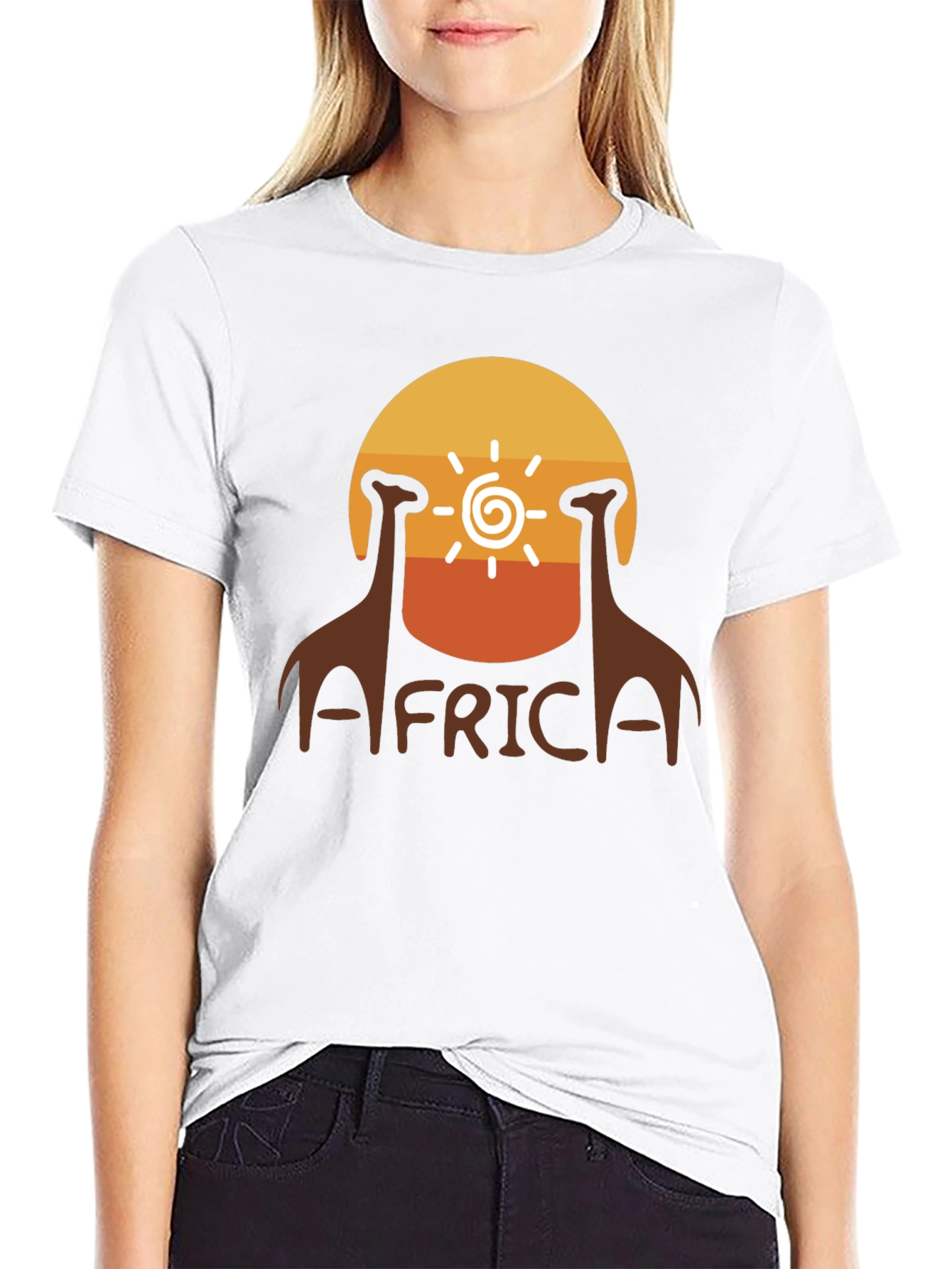 Africa Giraffe Sunset T-Shirt - Black