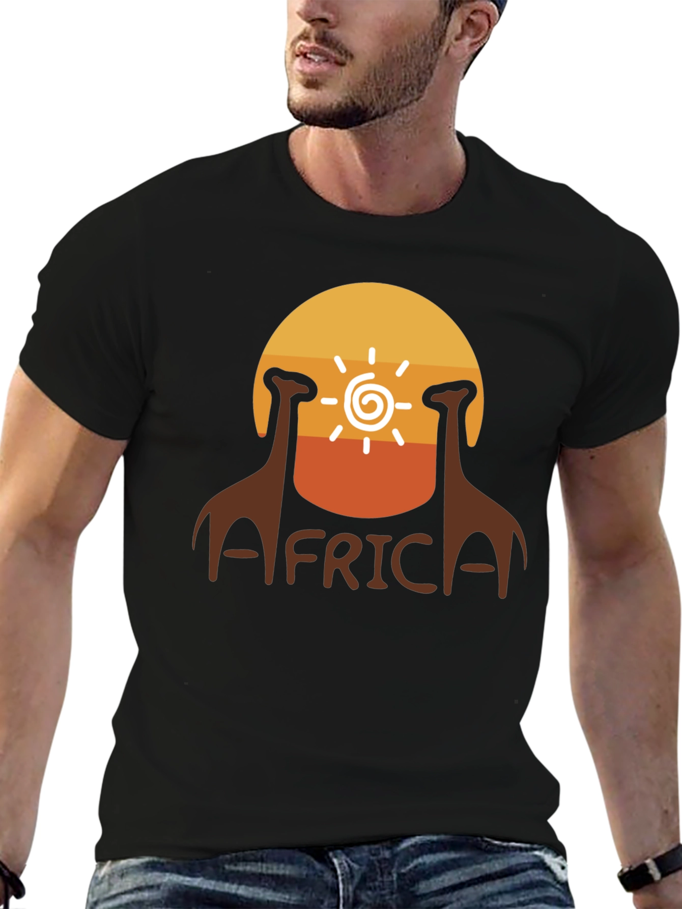 Africa Giraffe Sunset T-Shirt - Black