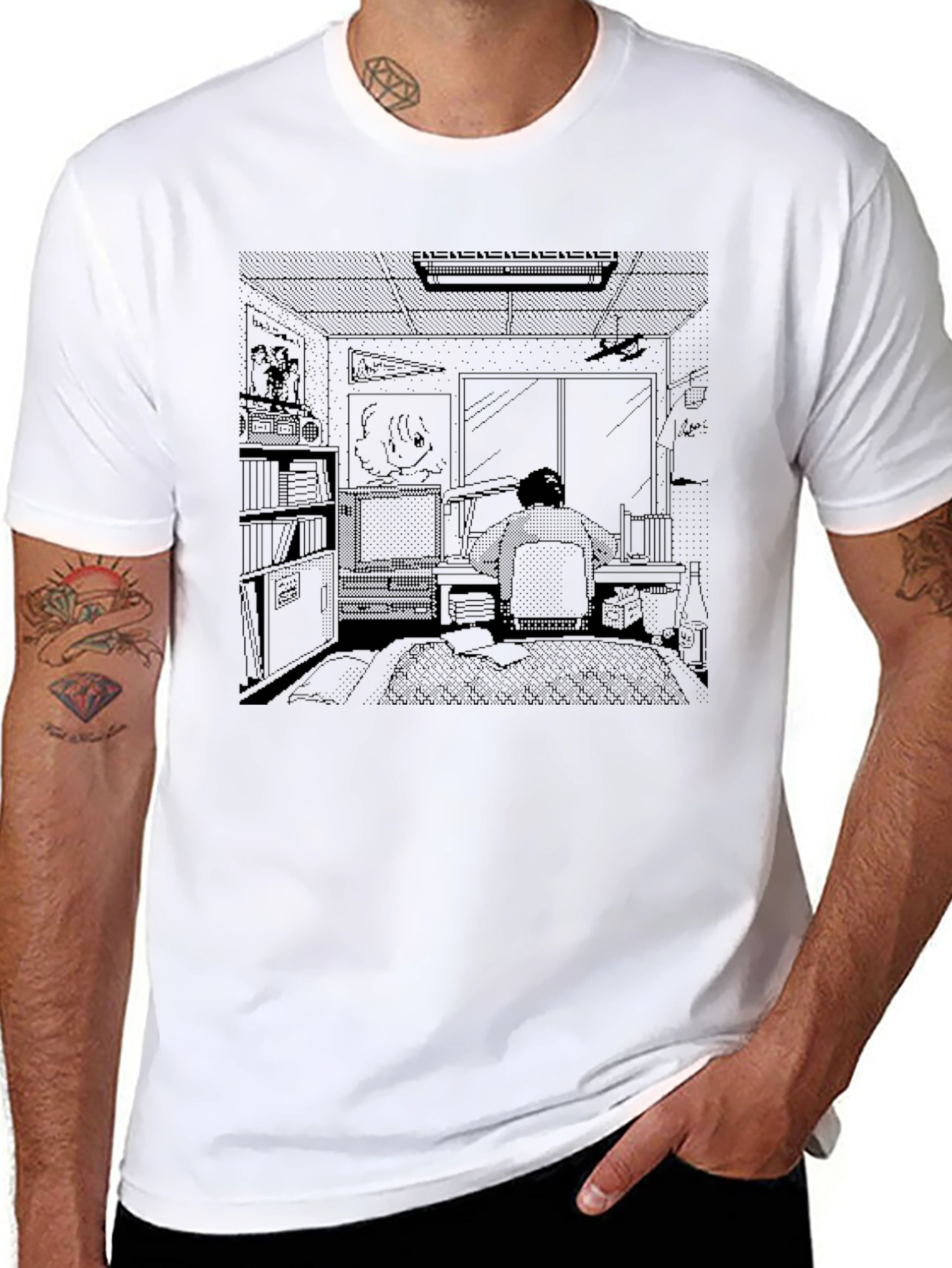 Anime Room Print Black T-Shirt