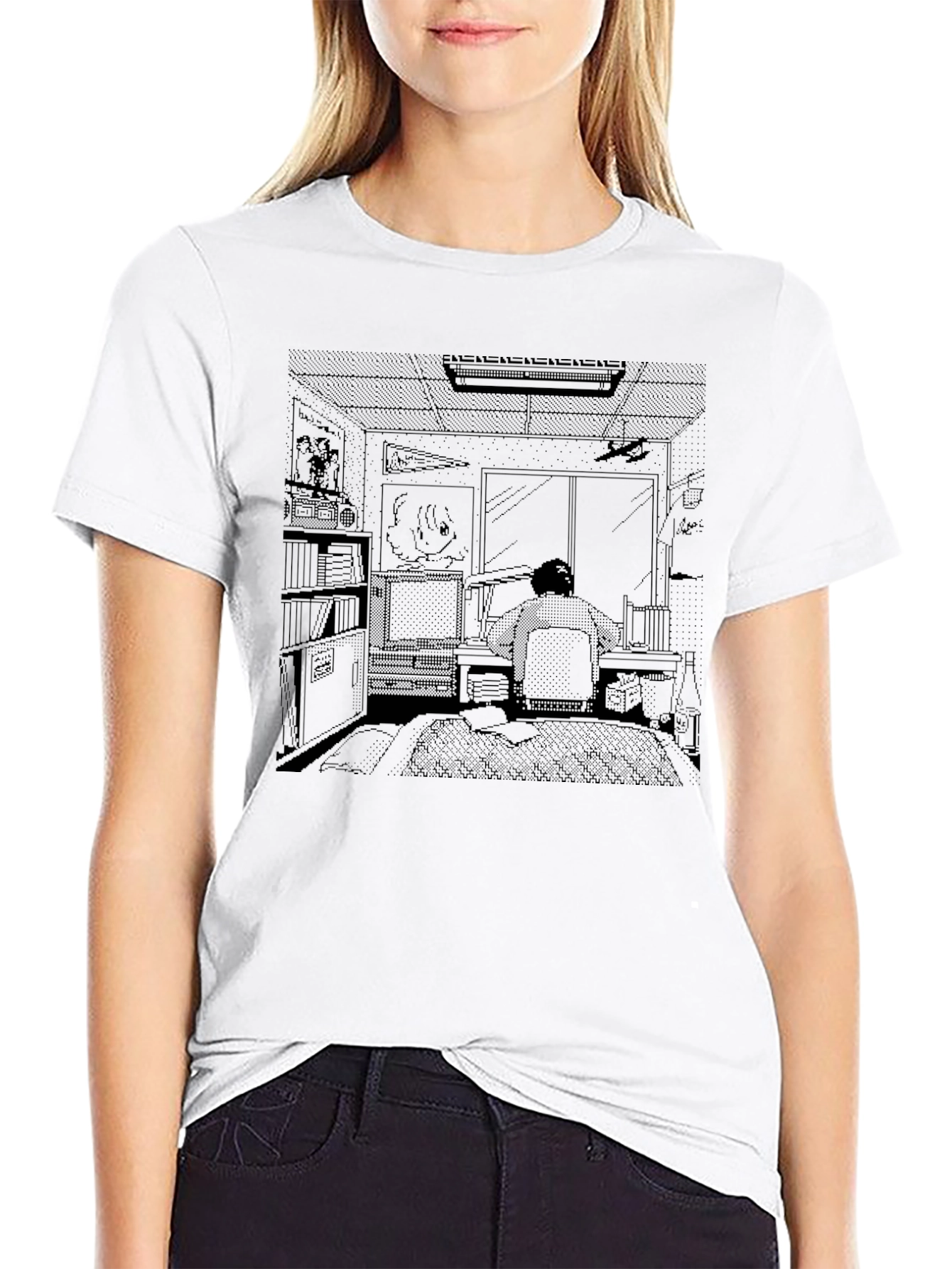 Anime Room Print Black T-Shirt