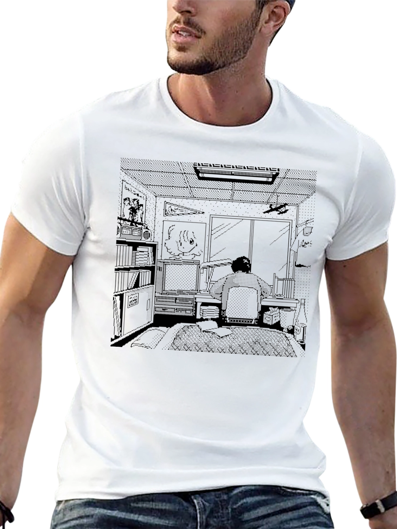 Anime Room Print Black T-Shirt