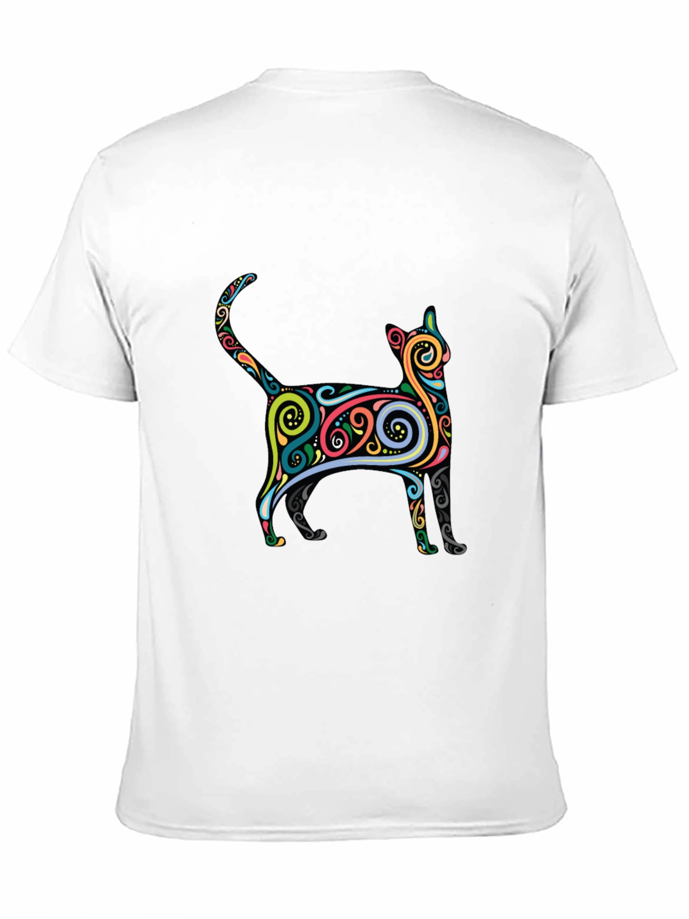 Whimsical Cat Graphic Tee - Black Cotton