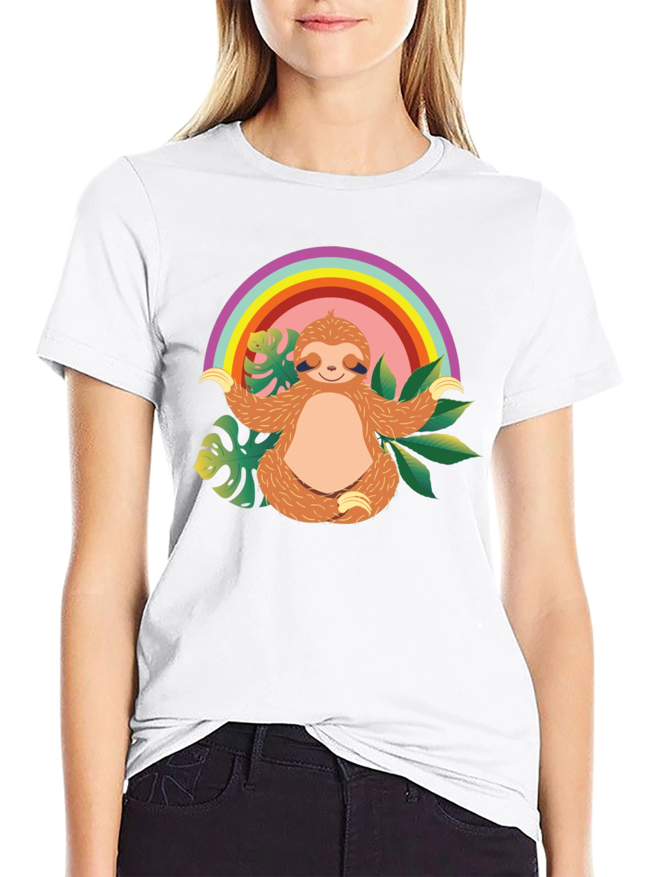 Zen Sloth Rainbow T-Shirt - Relaxed & Comfy