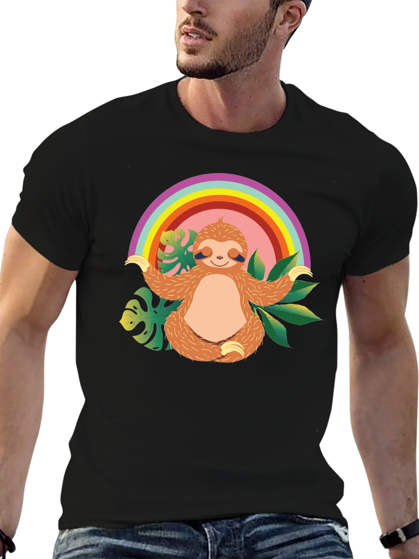 Zen Sloth Rainbow T-Shirt - Relaxed & Comfy