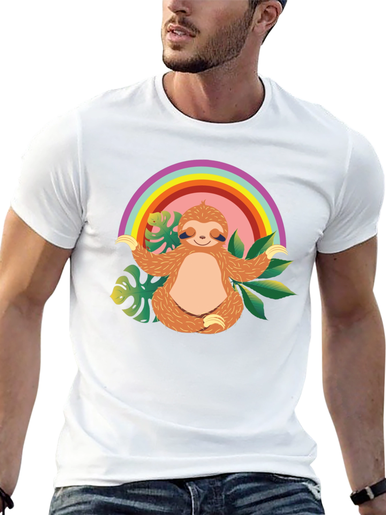Zen Sloth Rainbow T-Shirt - Relaxed & Comfy