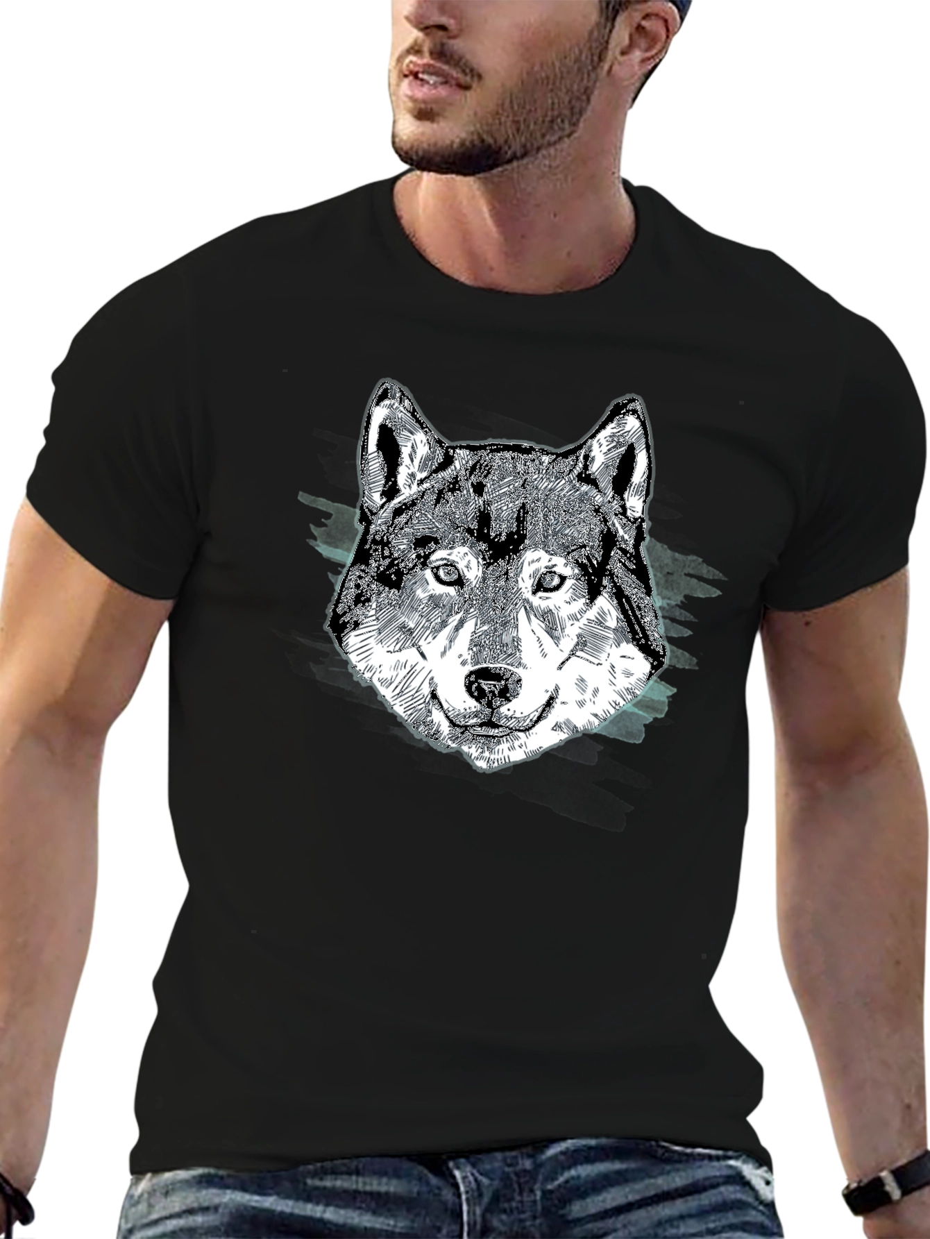 Wolf Graphic Print Black T-Shirt
