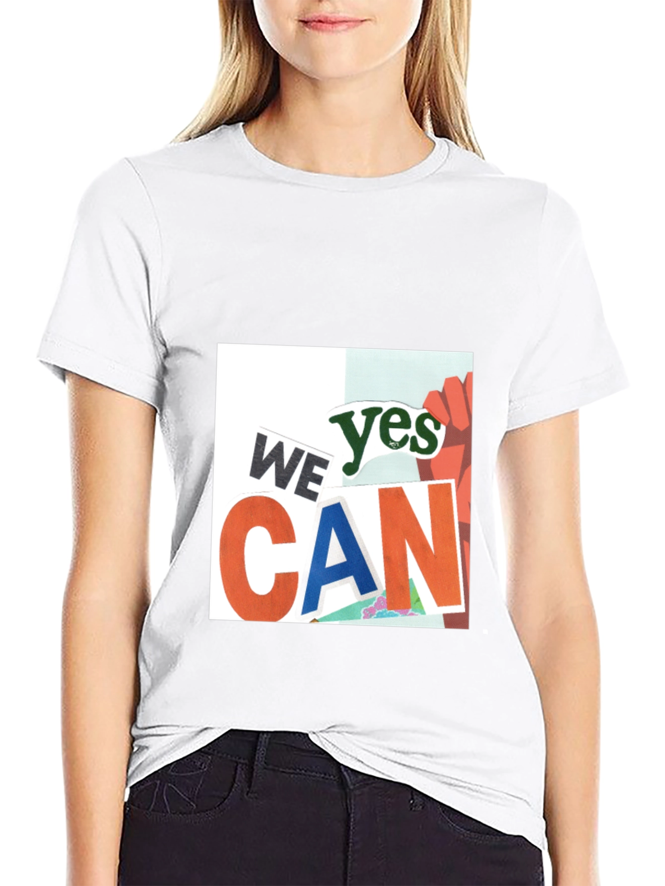 We Yes Can Graphic Print Black T-Shirt