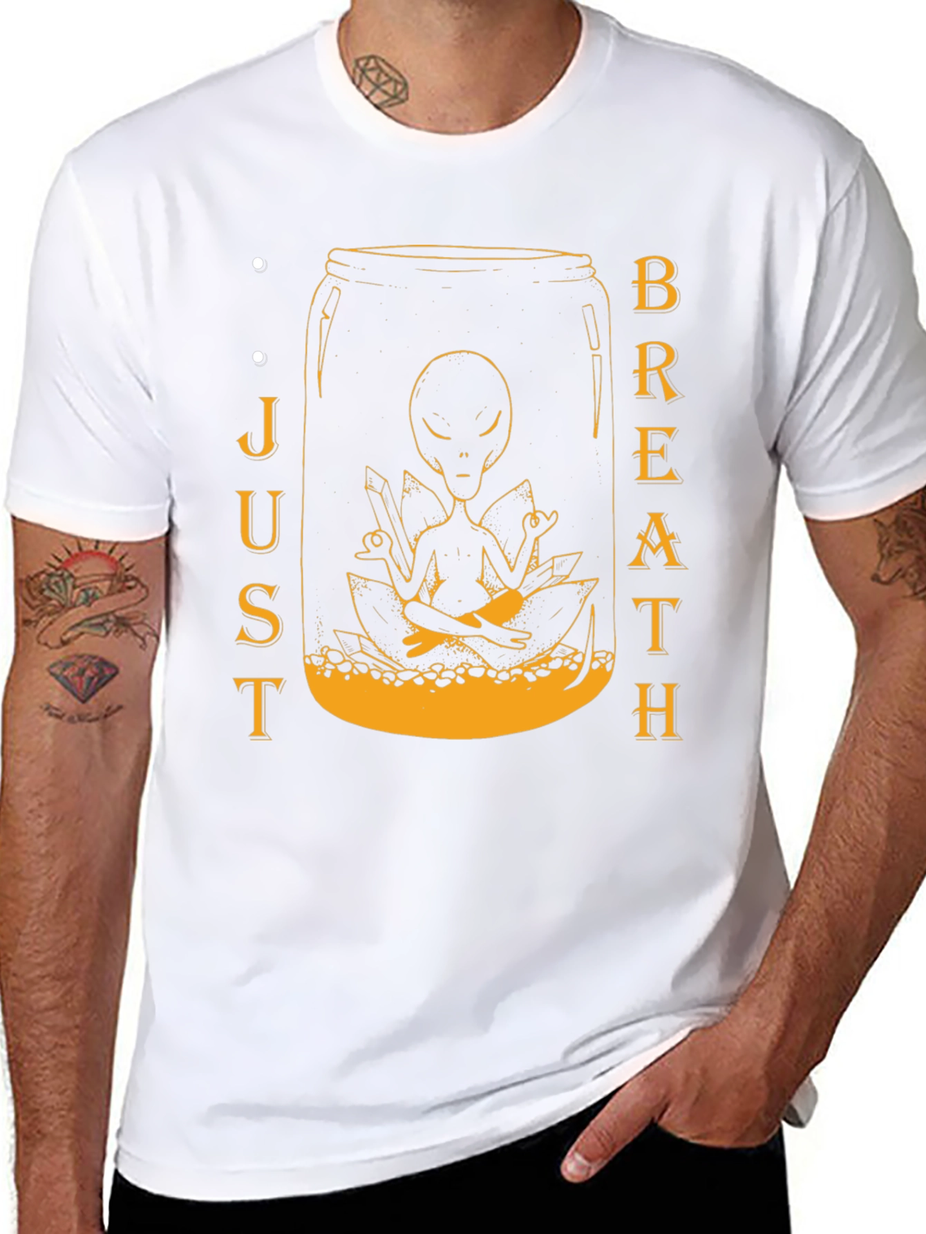 Alien Meditation Jar Graphic Tee - Just Breathe T-Shirt