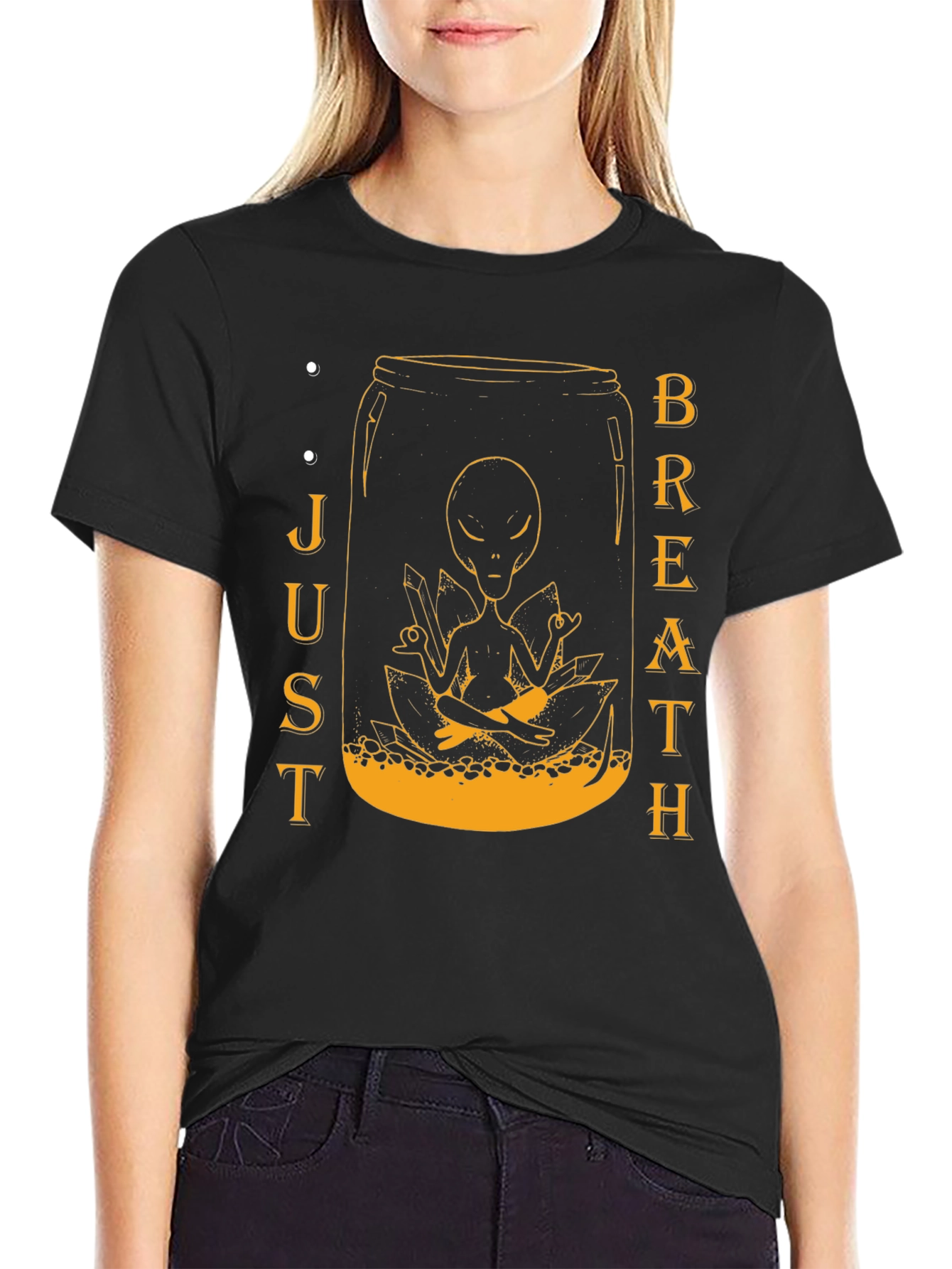 Alien Meditation Jar Graphic Tee - Just Breathe T-Shirt