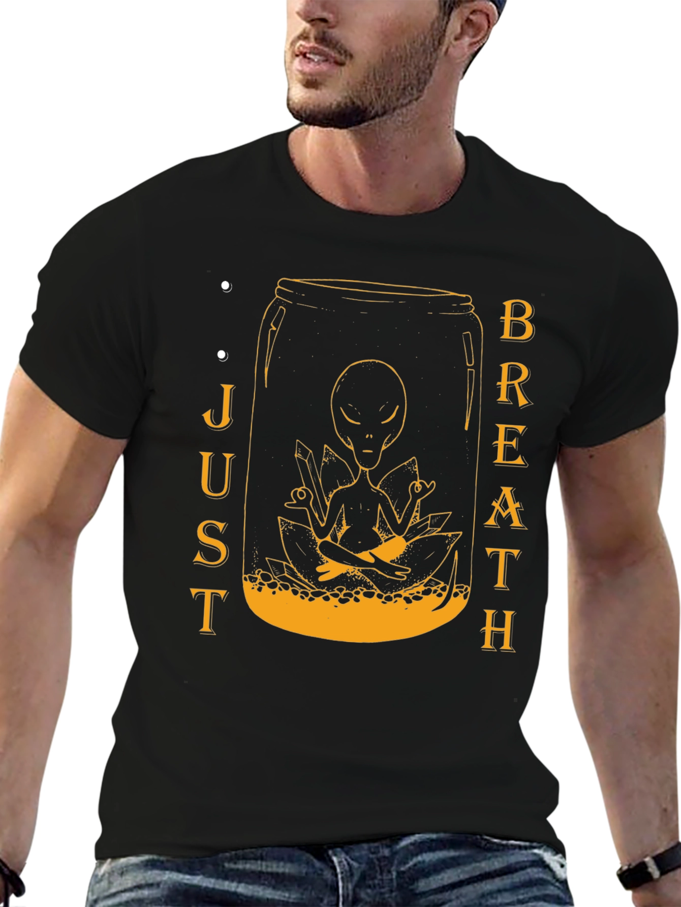 Alien Meditation Jar Graphic Tee - Just Breathe T-Shirt