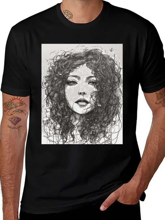 Woman Sketch Graphic Black T-Shirt
