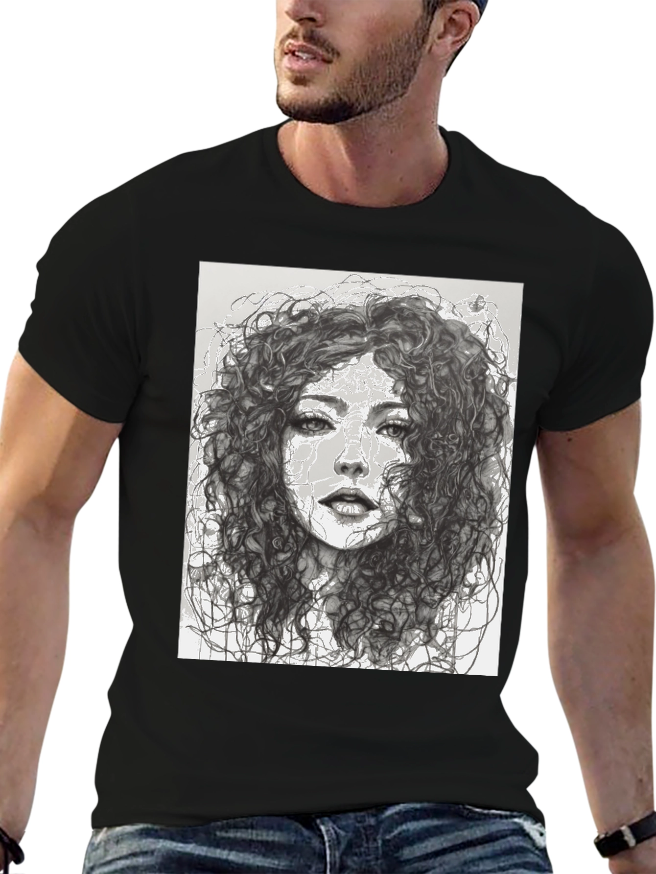 Woman Sketch Graphic Black T-Shirt