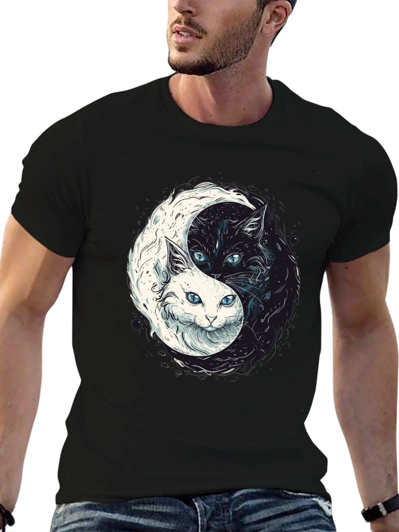 Yin Yang Cats Graphic Tee - Balance & Style!
