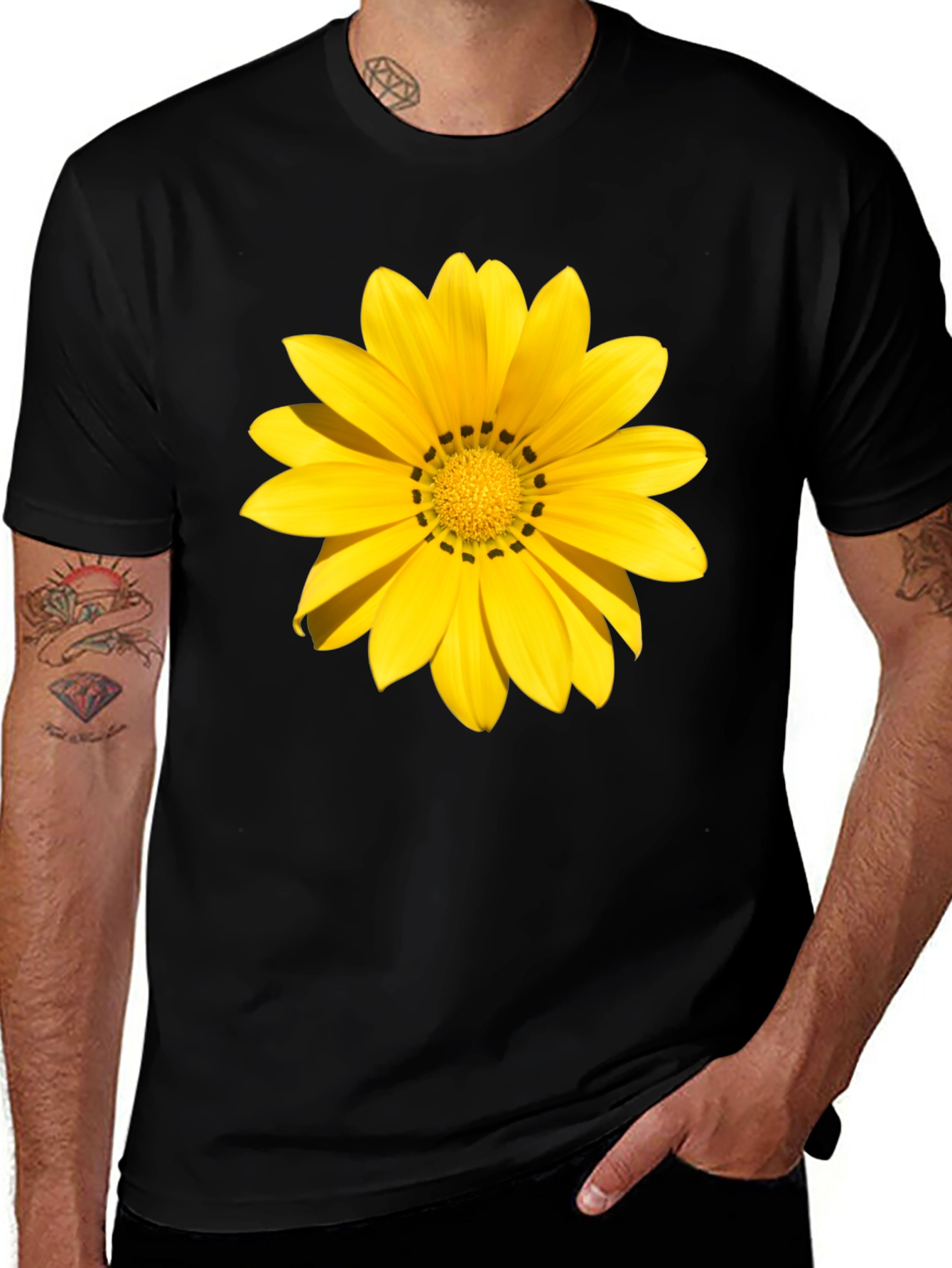Yellow Flower Graphic Tee - Black Unisex Shirt