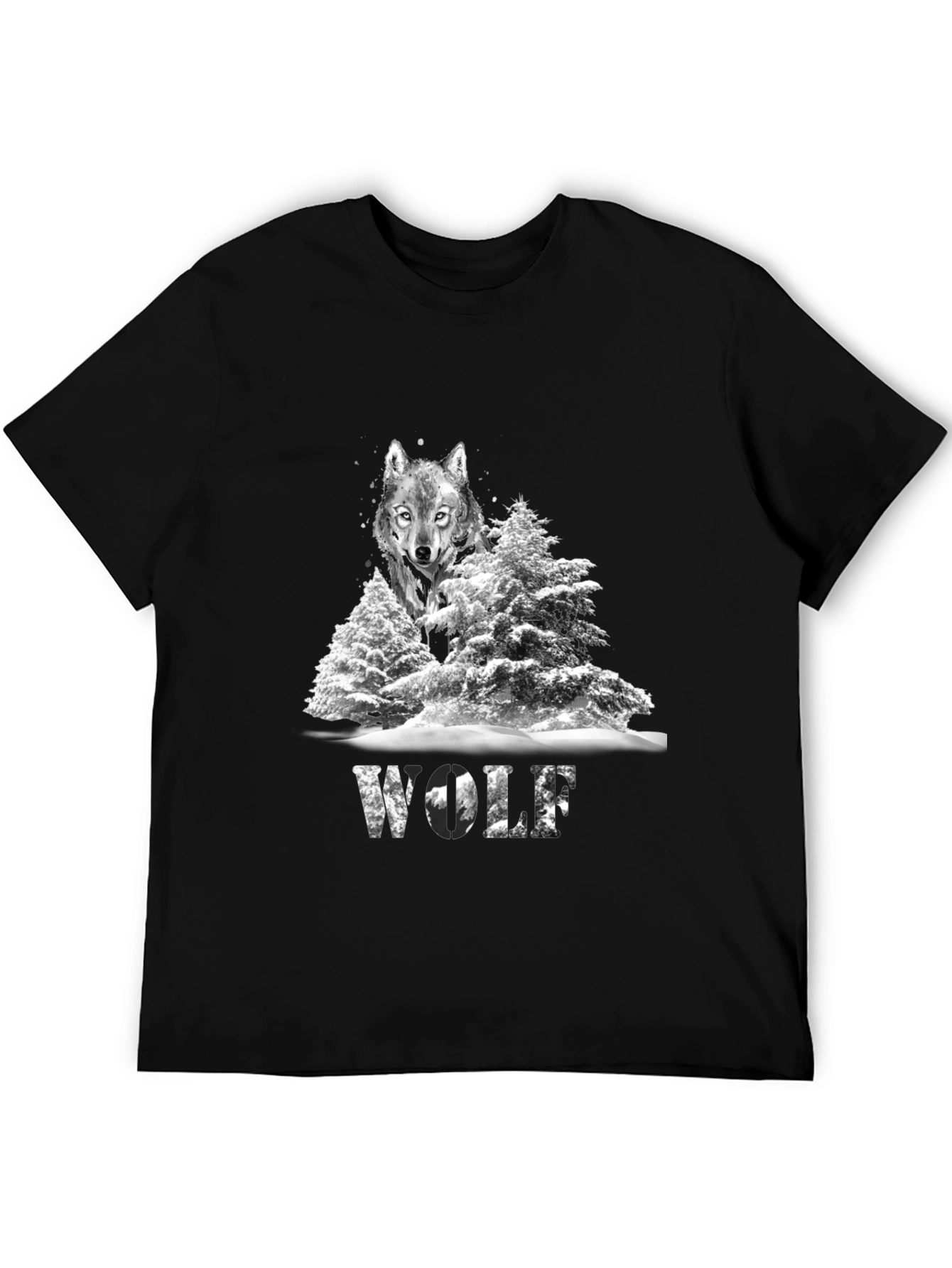 Wolf in Winter T-Shirt Graphic Print Black