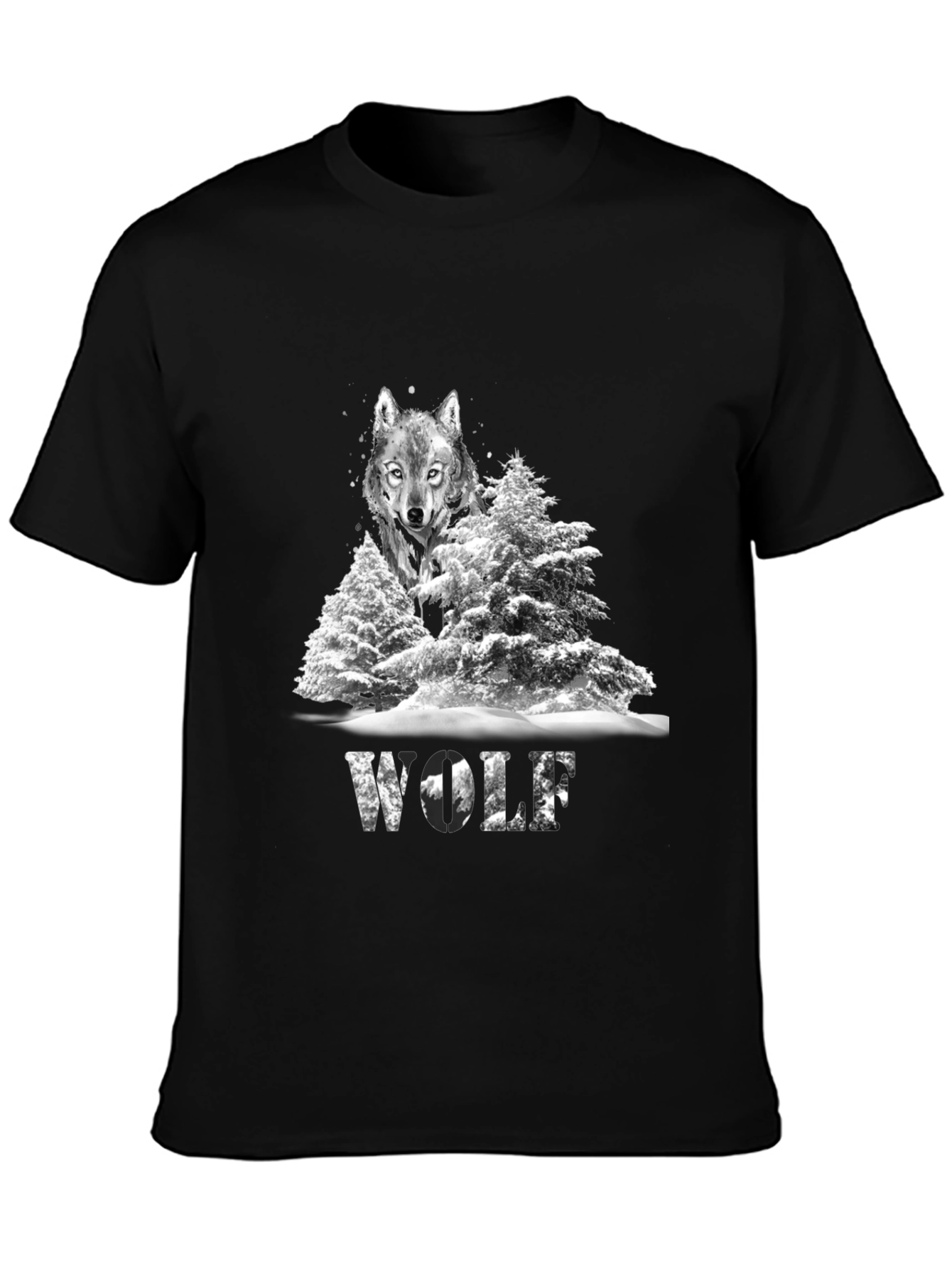 Wolf in Winter T-Shirt Graphic Print Black