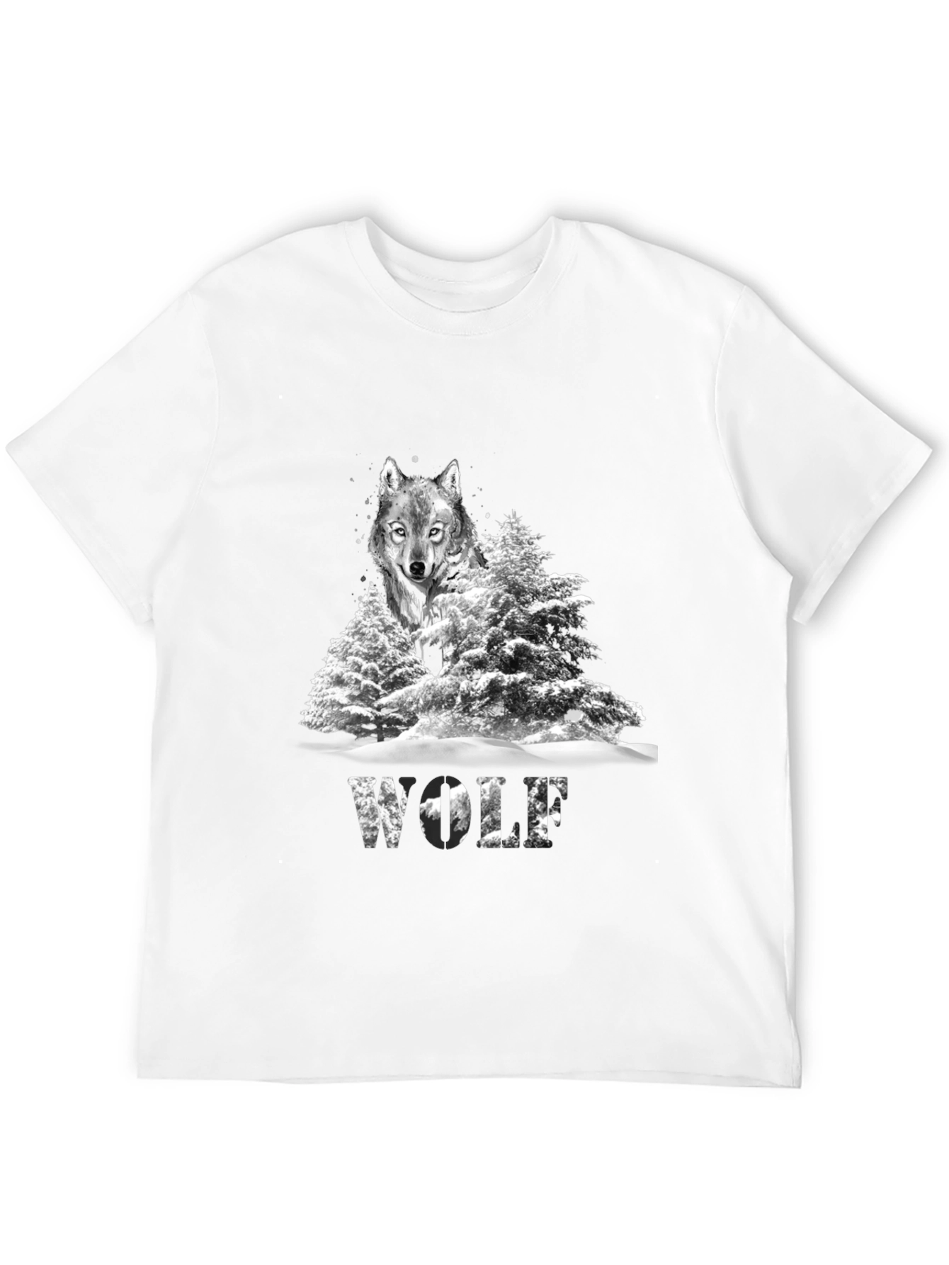 Wolf in Winter T-Shirt Graphic Print Black