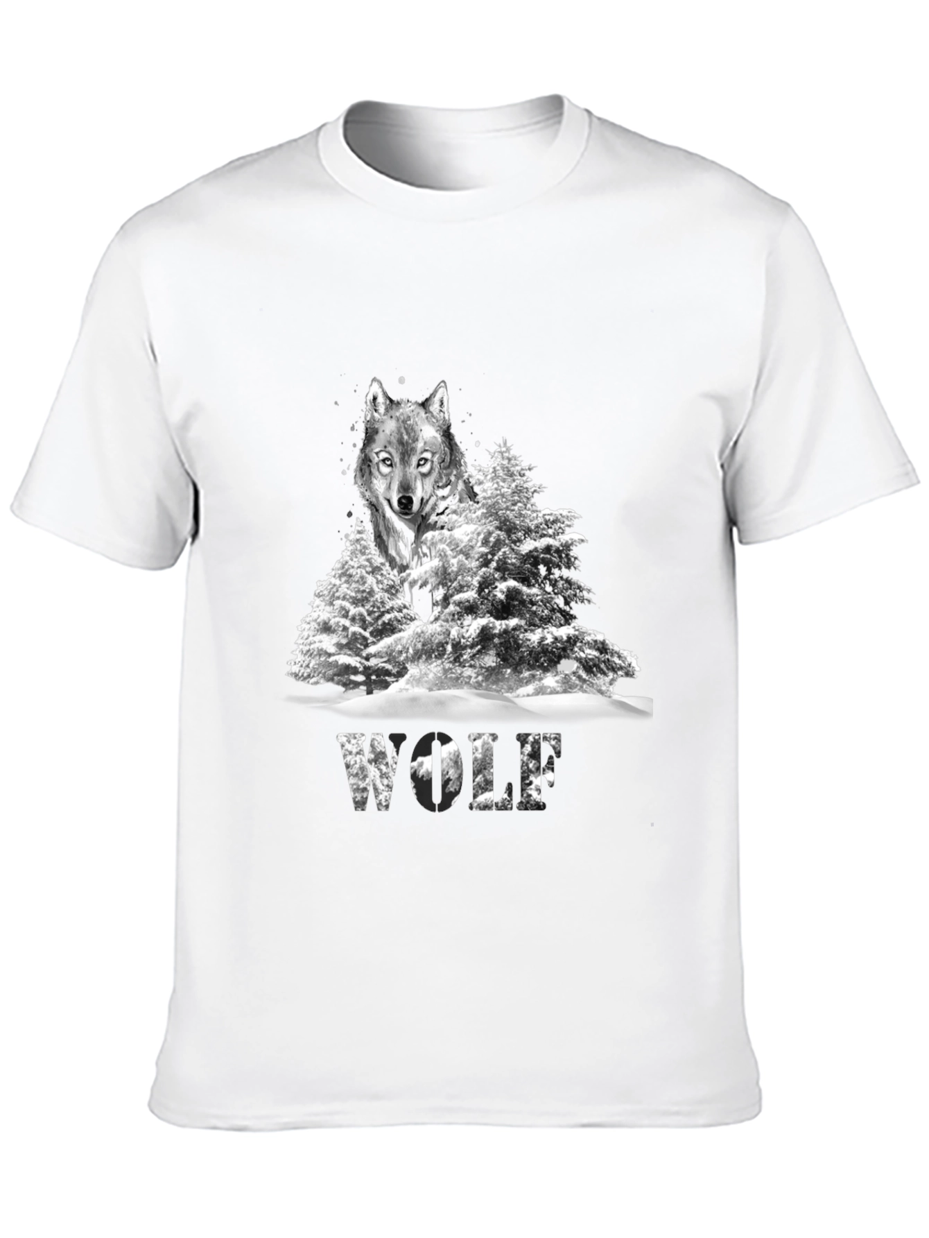 Wolf in Winter T-Shirt Graphic Print Black