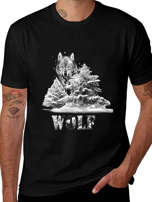 Wolf in Winter T-Shirt Graphic Print Black