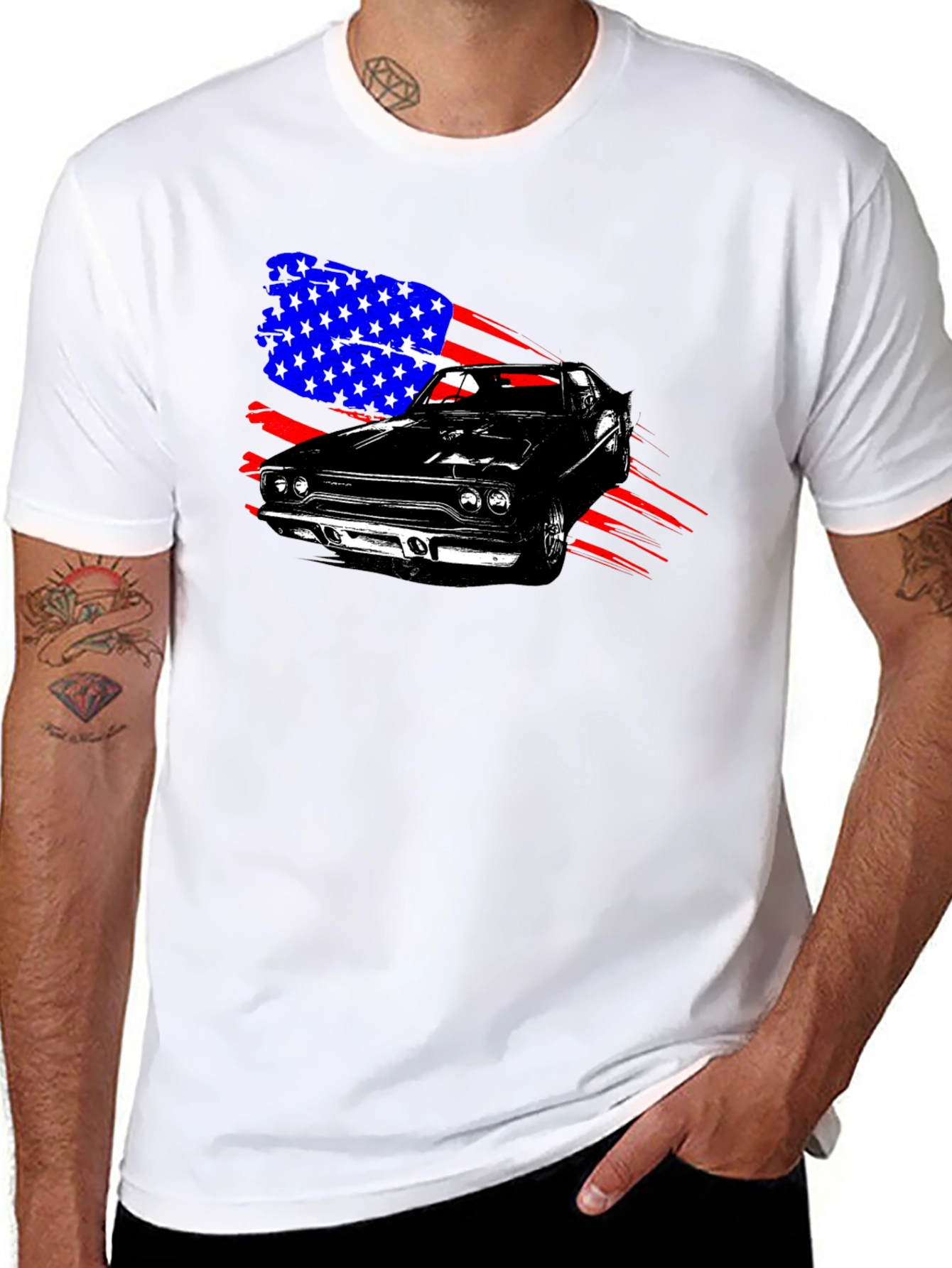 American Muscle Car Graphic T-Shirt - Patriotic Design
