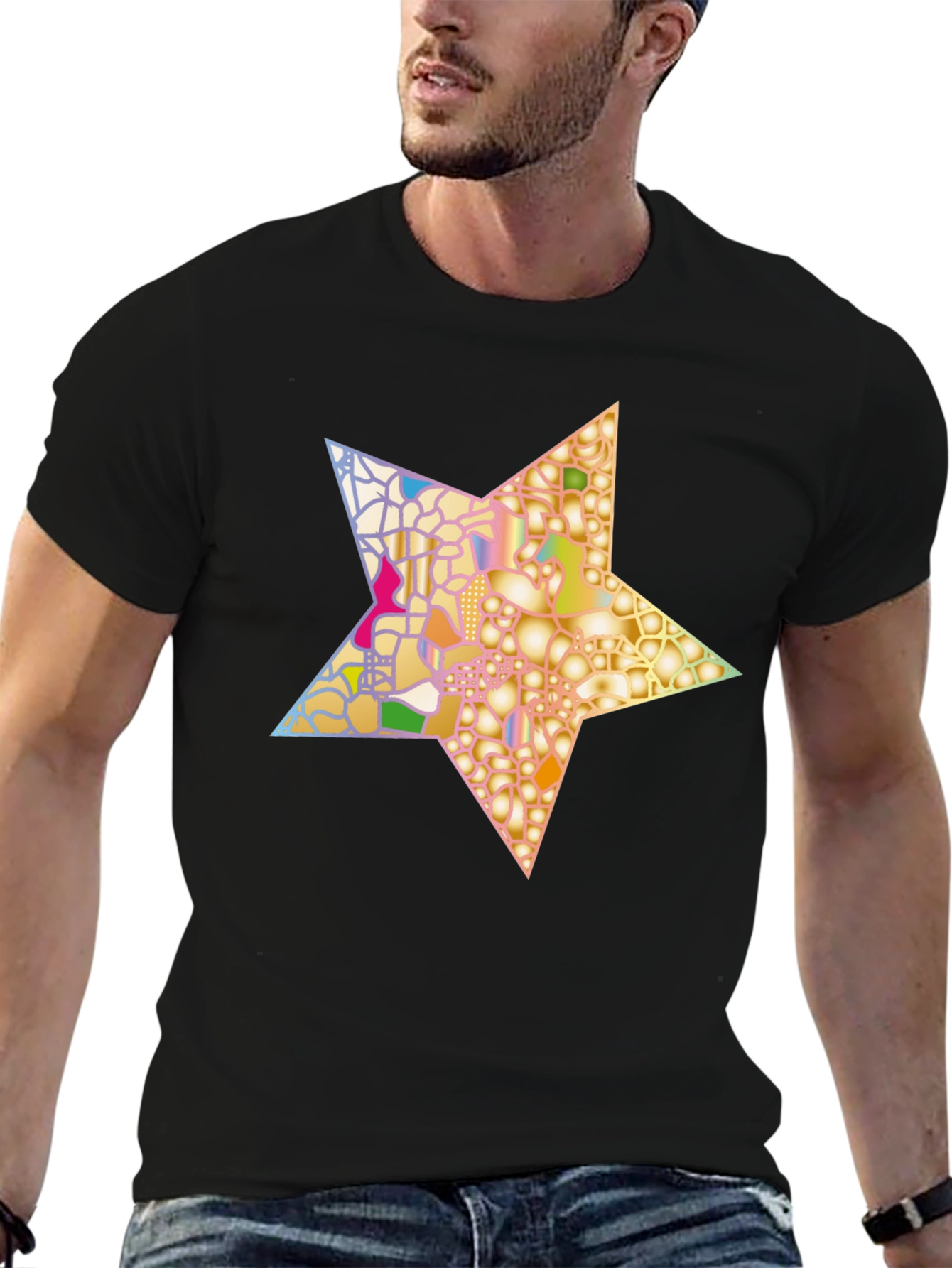 Abstract Star Graphic Tee - Stylish Mens Black T-Shirt