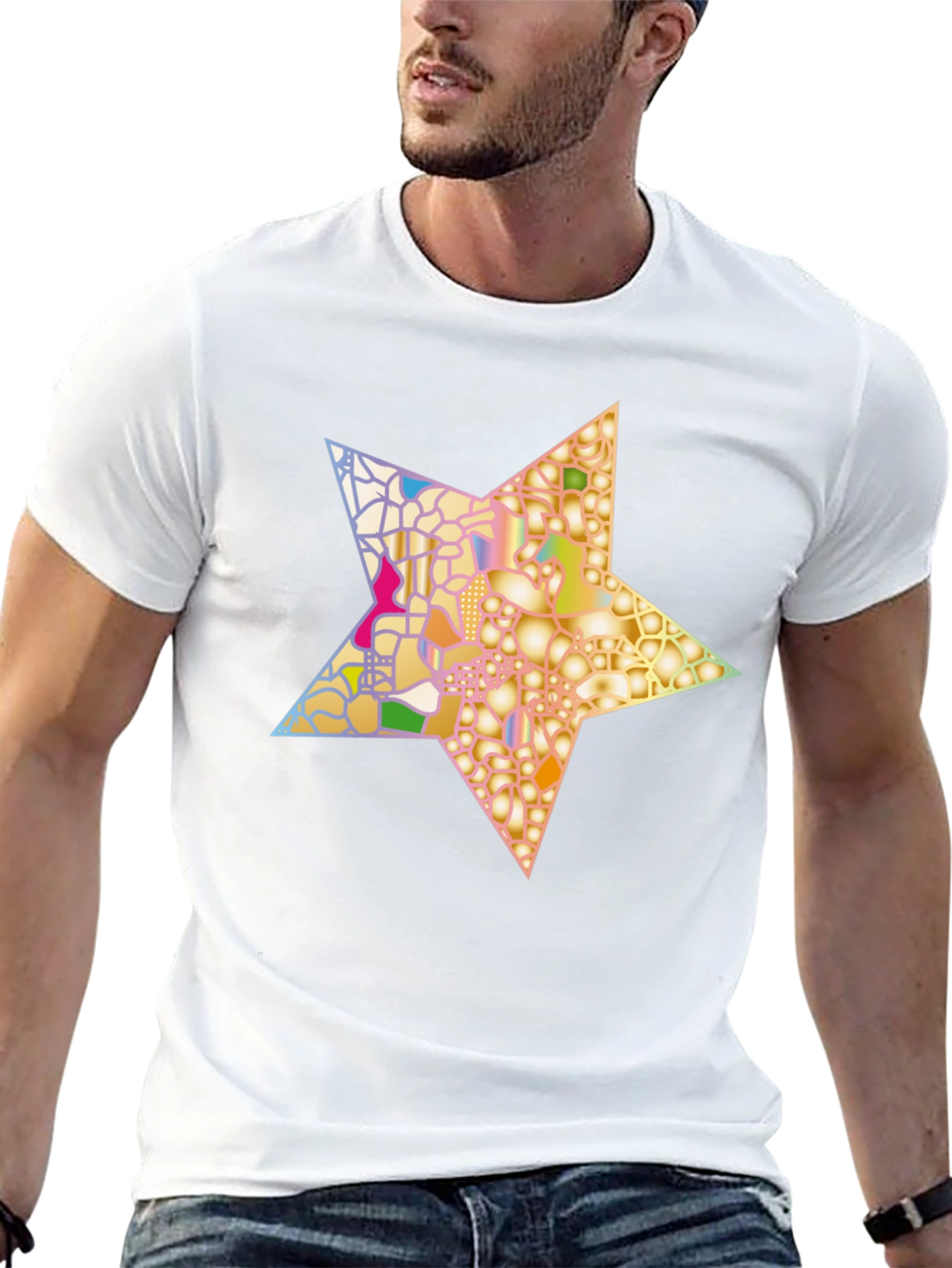 Abstract Star Graphic Tee - Stylish Mens Black T-Shirt
