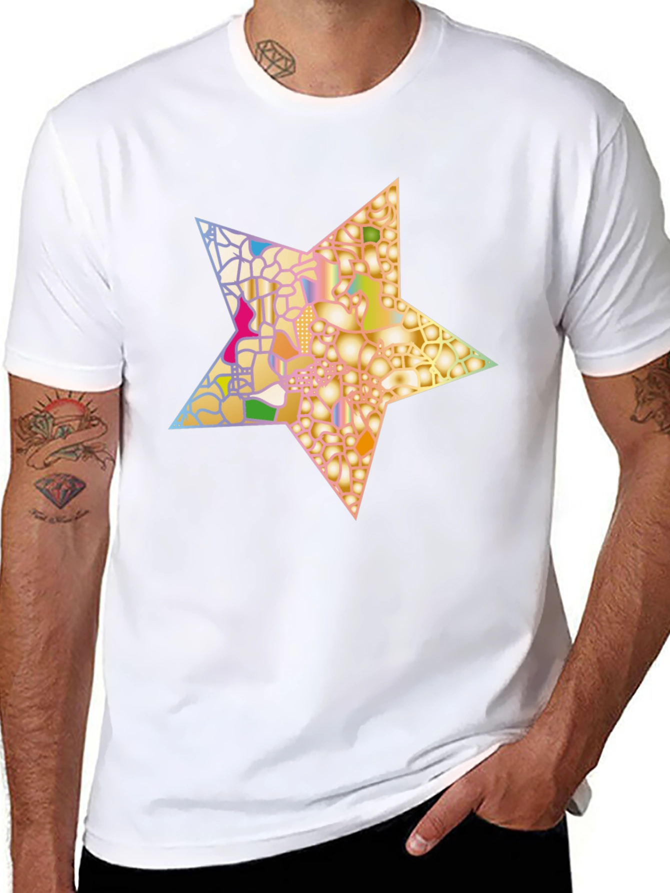Abstract Star Graphic Tee - Stylish Mens Black T-Shirt