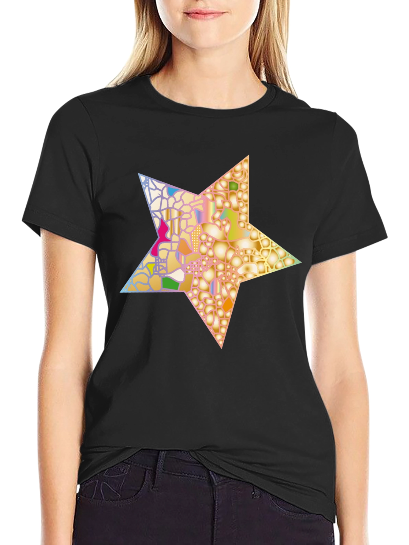 Abstract Star Graphic Tee - Stylish Mens Black T-Shirt