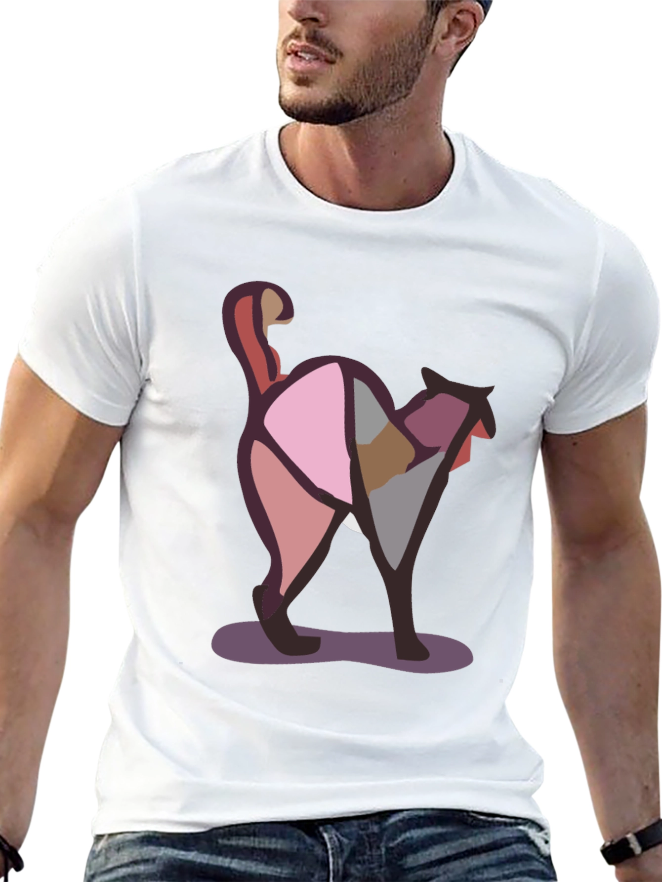 Abstract Cat Graphic Tee - Modern Style