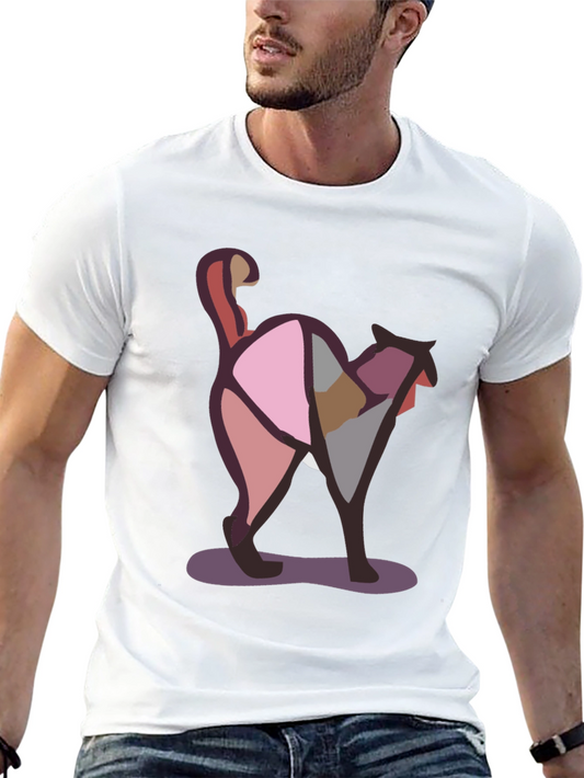 Abstract Cat Graphic Tee - Modern Style