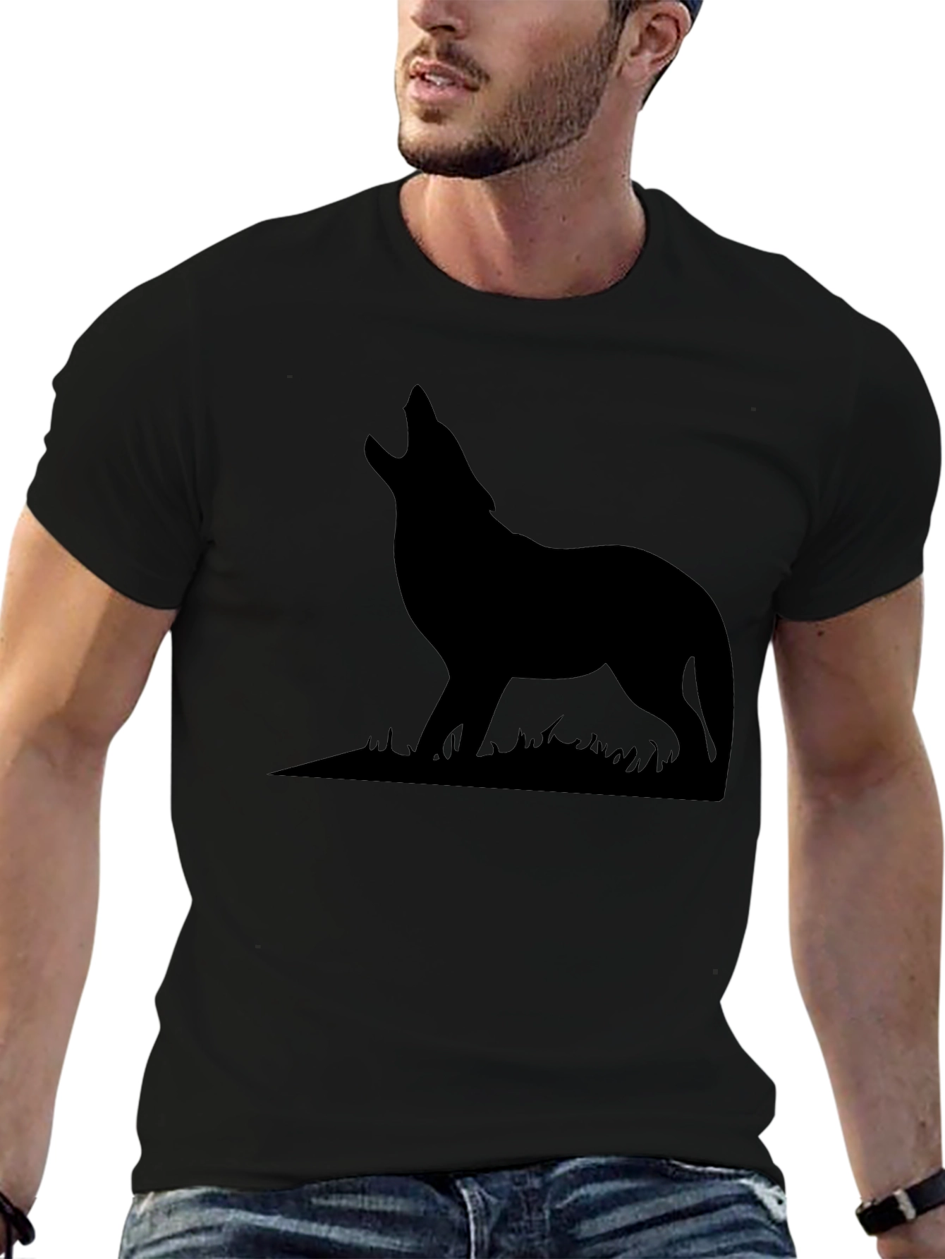 Wolf Silhouette Black Graphic Tee - Mens