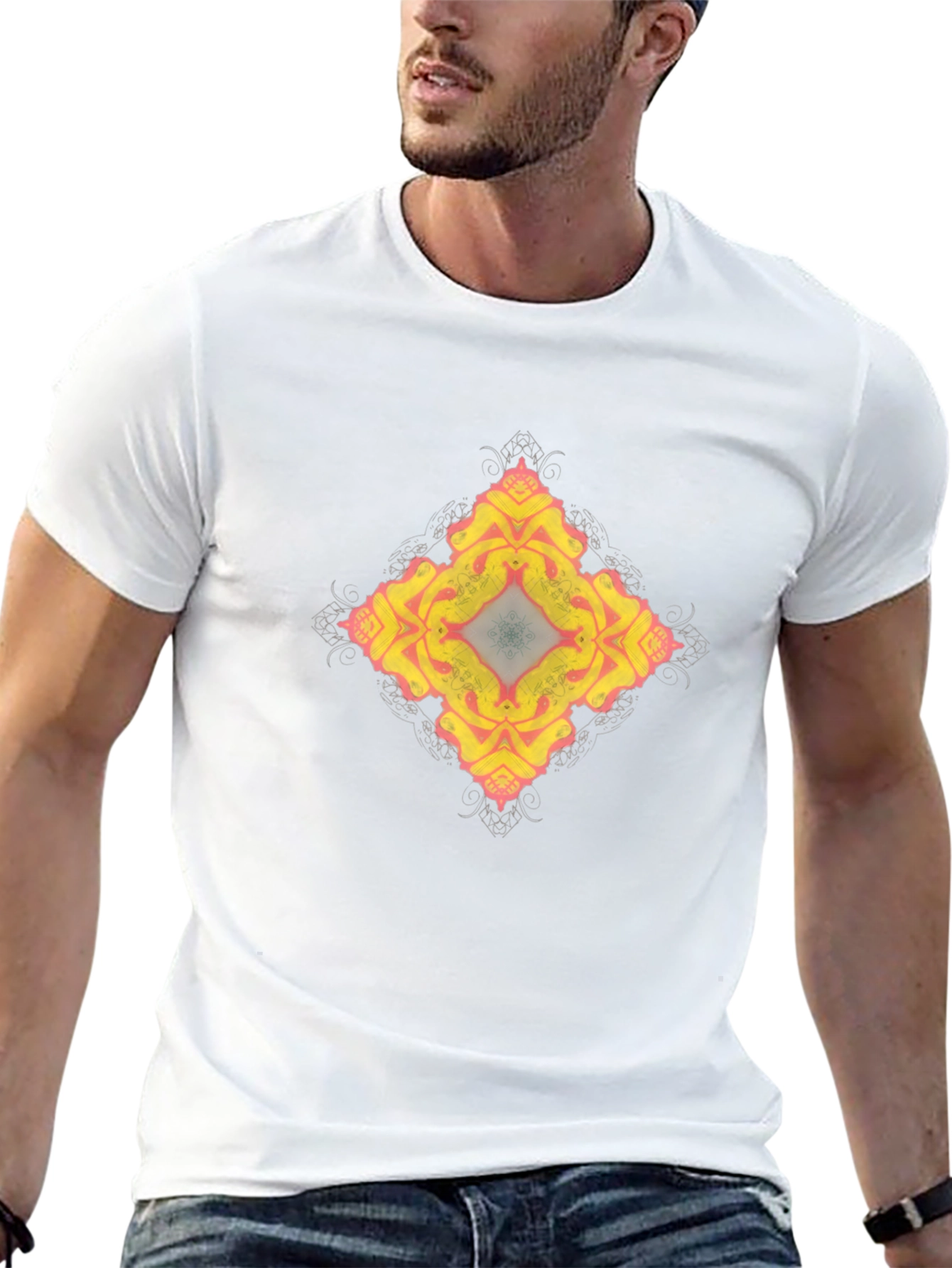 Abstract Floral Pattern Black T-Shirt