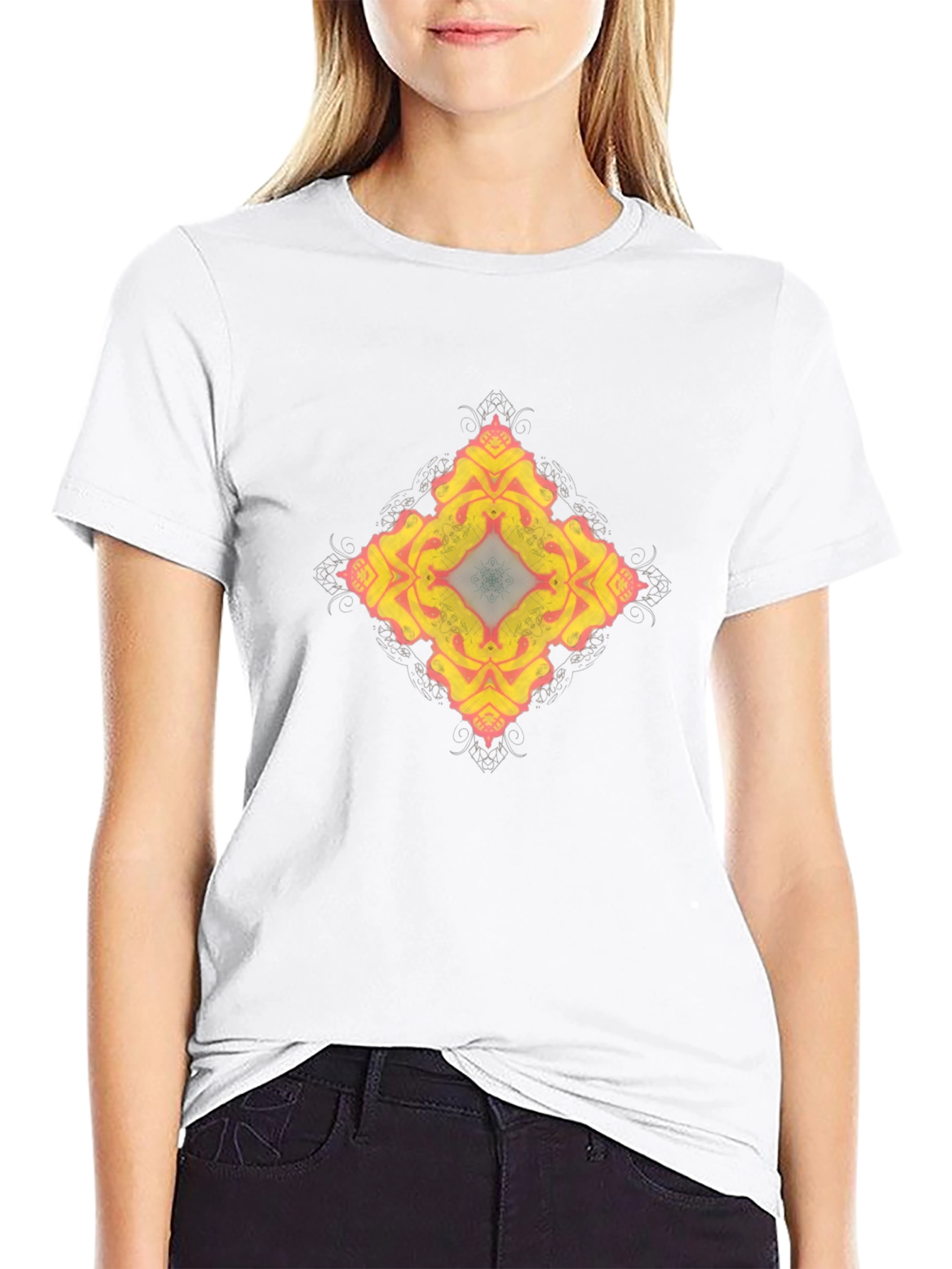 Abstract Floral Pattern Black T-Shirt