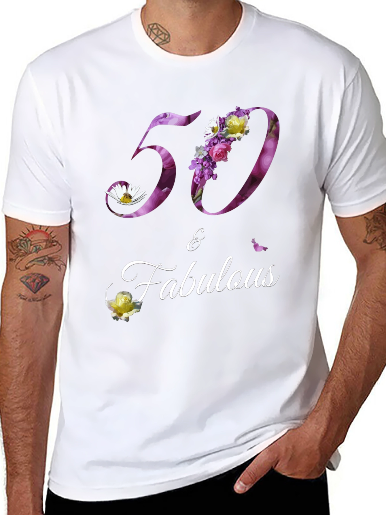 50 & Fabulous Floral Birthday T-Shirt