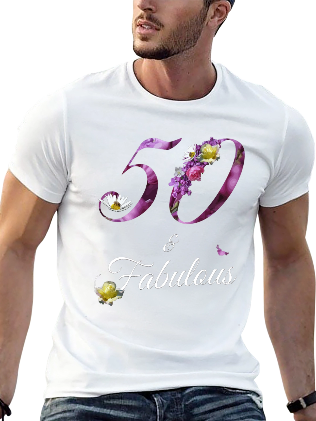 50 & Fabulous Floral Birthday T-Shirt
