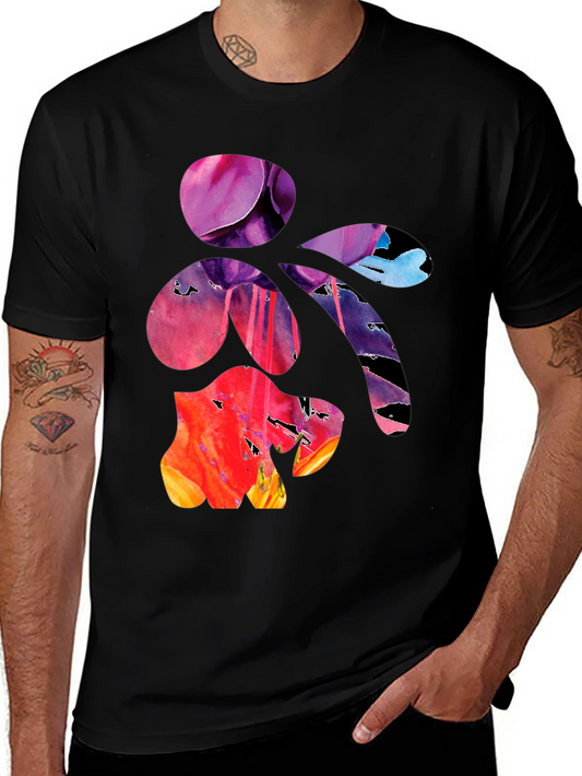 Abstract Floral Graphic Print Black T-Shirt