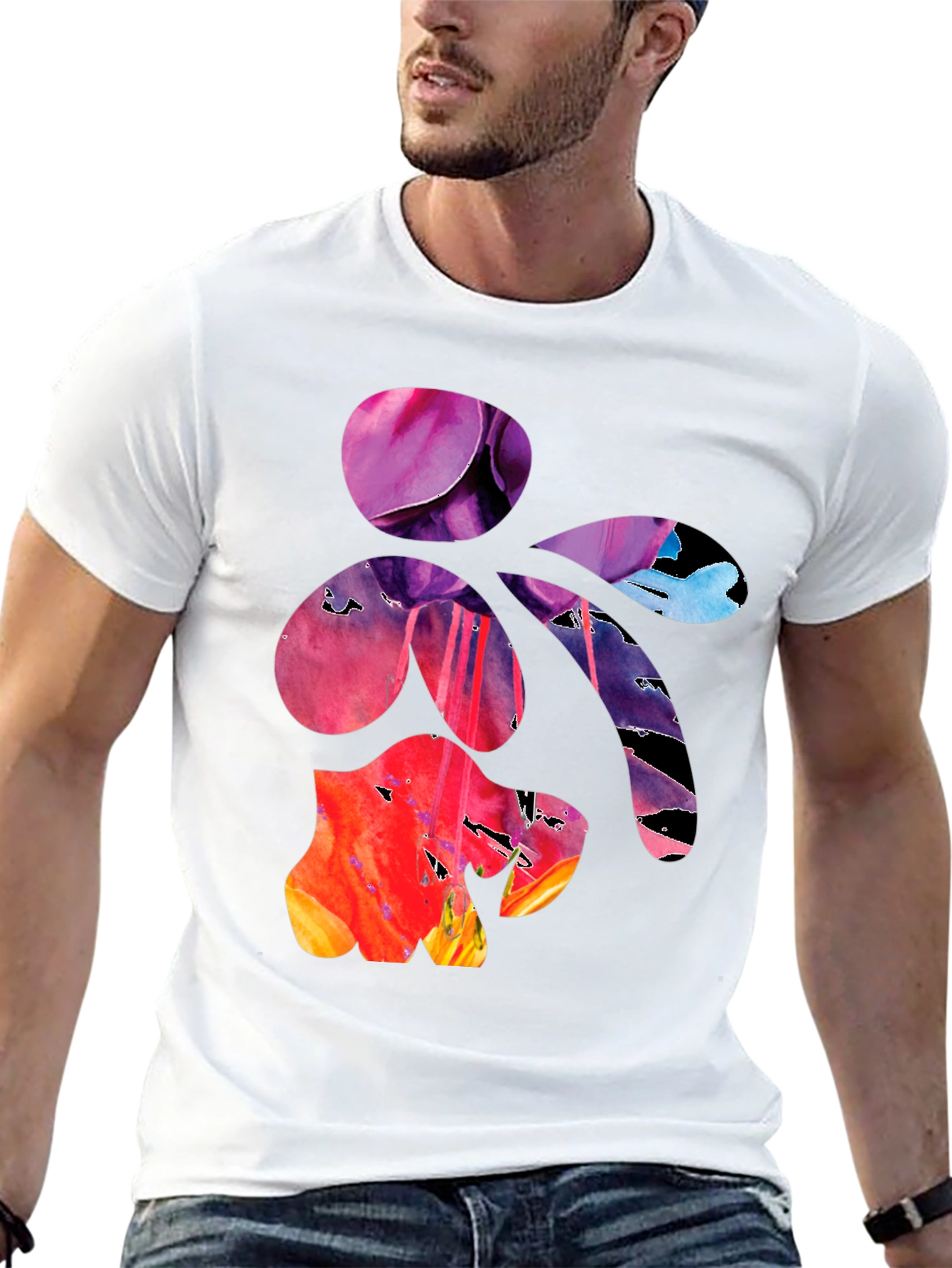 Abstract Floral Graphic Print Black T-Shirt