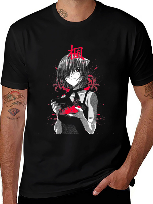 Anime Manga Girl Black T-Shirt