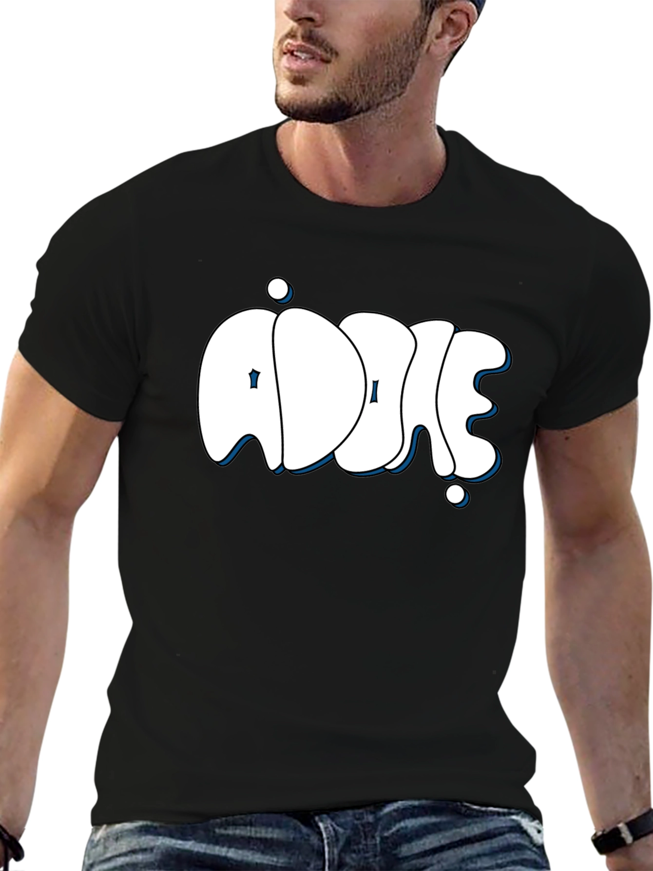 Addie Black T-Shirt: Stylish Bubble Letter Design