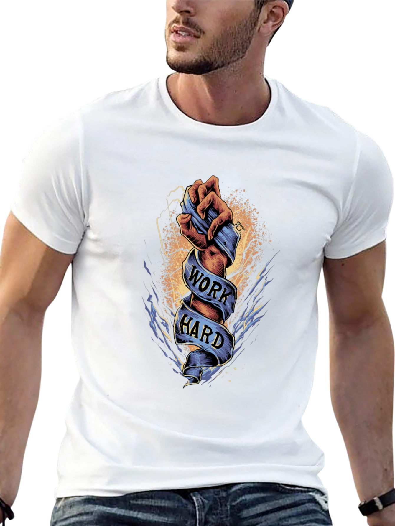 Work Hard Graphic Tee - Motivational Black T-Shirt