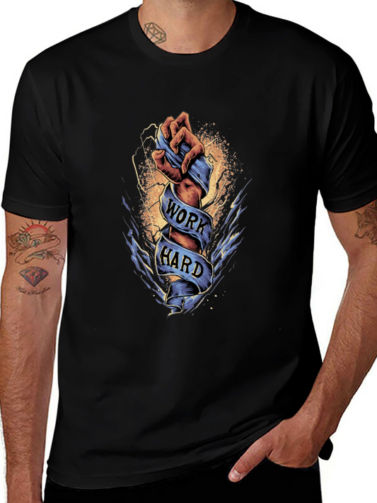 Work Hard Graphic Tee - Motivational Black T-Shirt